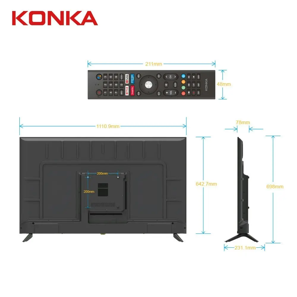 Konka Bezelless 50 inch UHD Android DVB-T2 TV with HBBTV, Youtube, Netflix etc