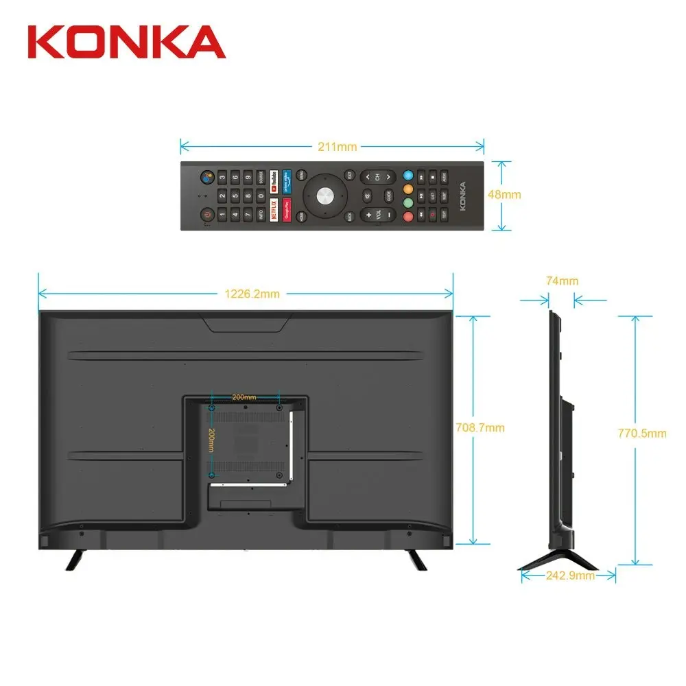 Konka Bezelless 55 inch UHD Android DVB-T2 TV with HBBTV, Youtube, Netflix etc