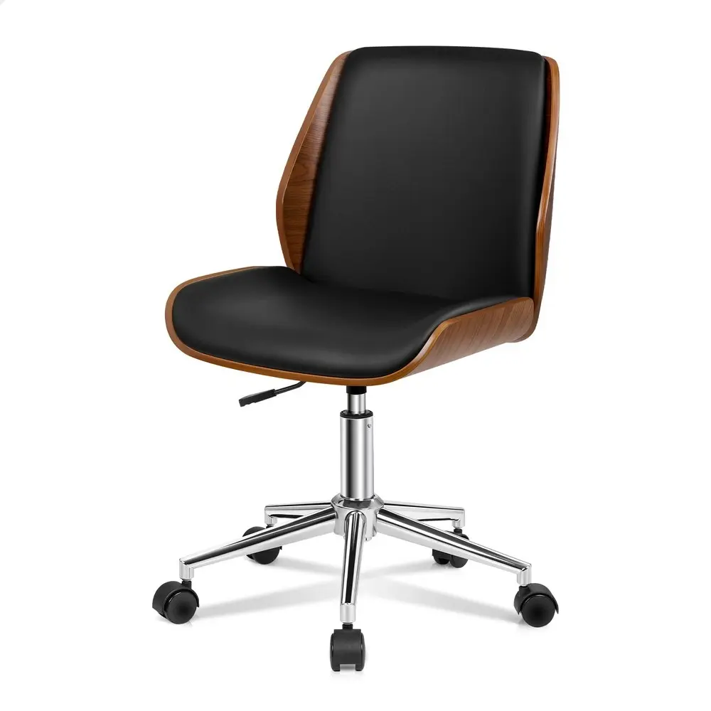 Alfordson Wooden Office Chair Computer Chairs Wood Seat PU Leather Black