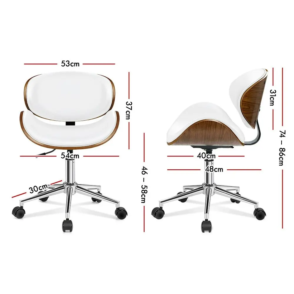 Alfordson Wooden Office Chair Computer Chairs Bentwood Seat Leather White