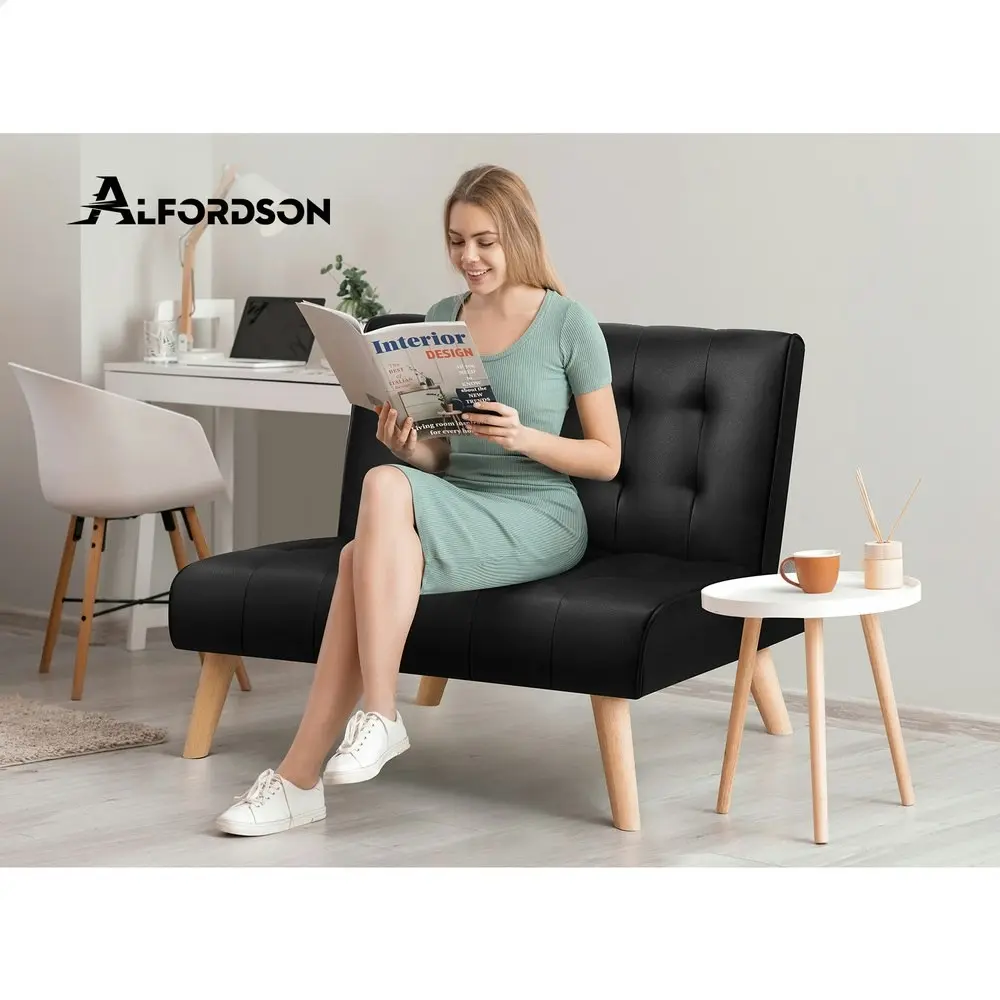 Alfordson Sofa Bed Lounge Chair Single Seater PU Leather Black