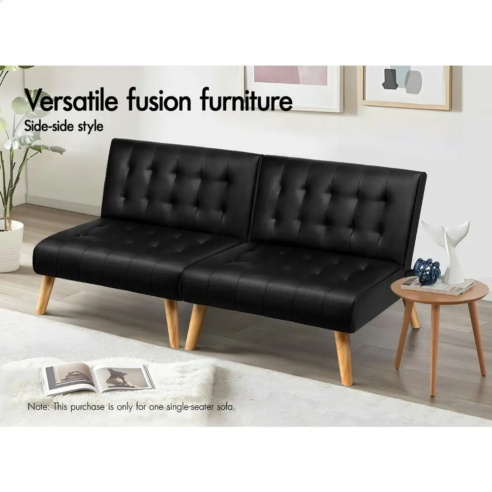 Alfordson Sofa Bed Lounge Chair Single Seater PU Leather Black