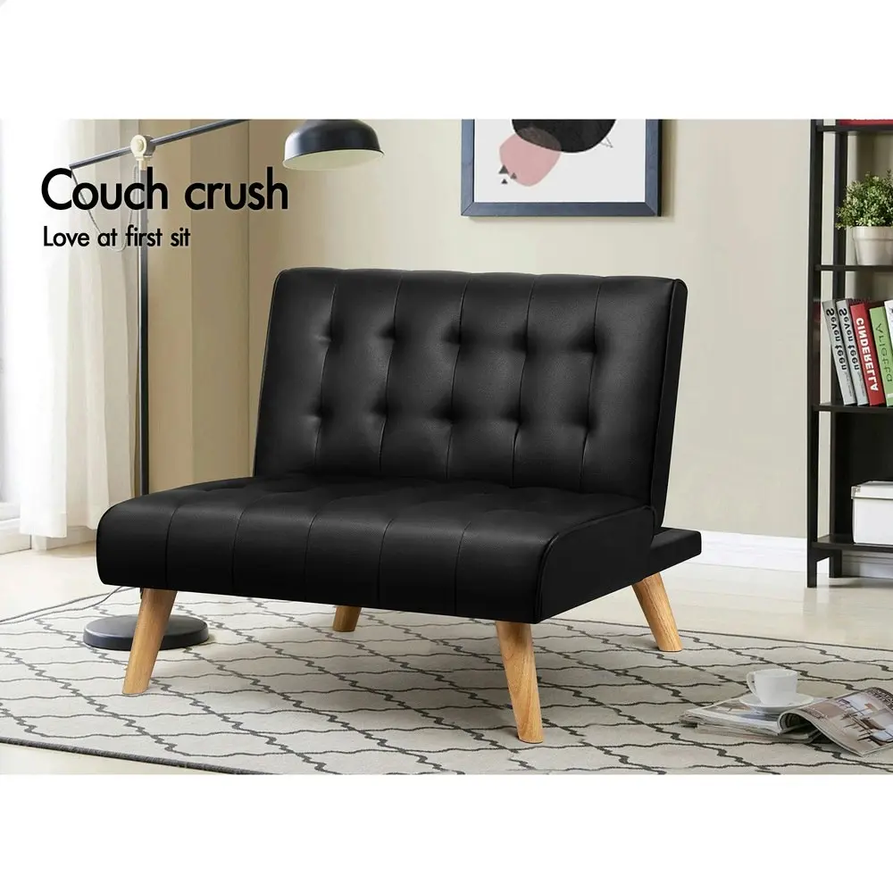 Alfordson Sofa Bed Lounge Chair Single Seater PU Leather Black