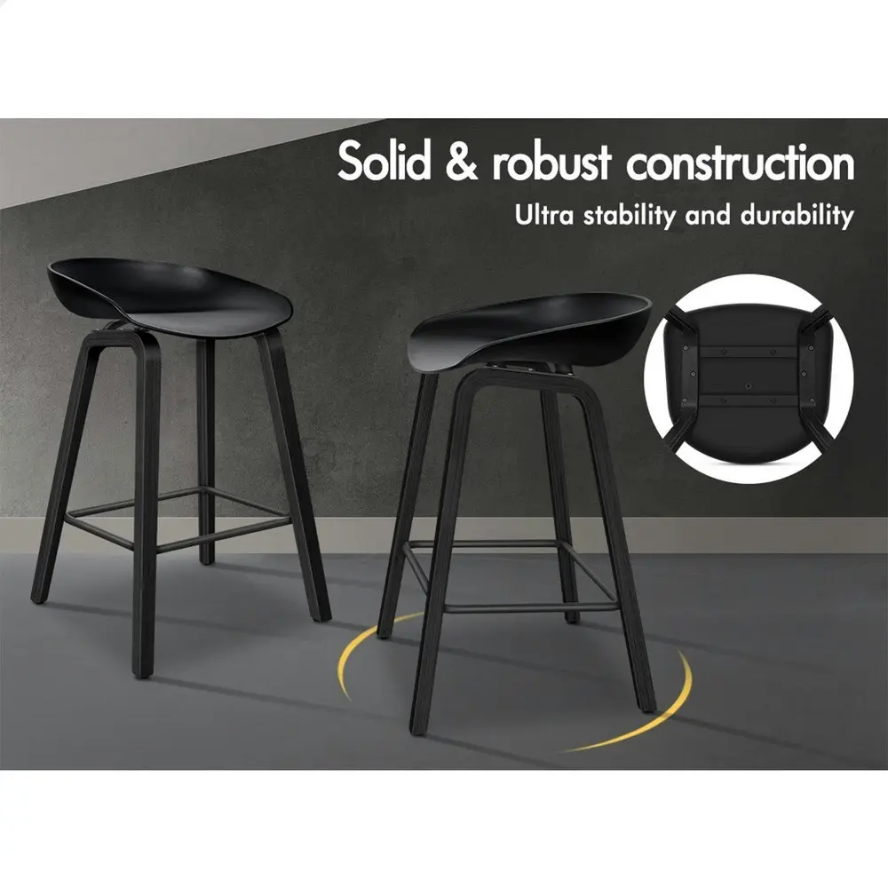 Alfordson 2x Kitchen Bar Stools Bar Stool Counter Wooden Chairs All Black Wade