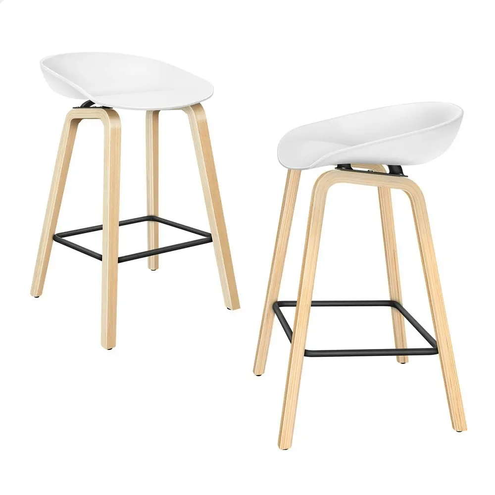 Alfordson 2x Kitchen Bar Stools Bar Stool Counter Wooden Chairs White Wade