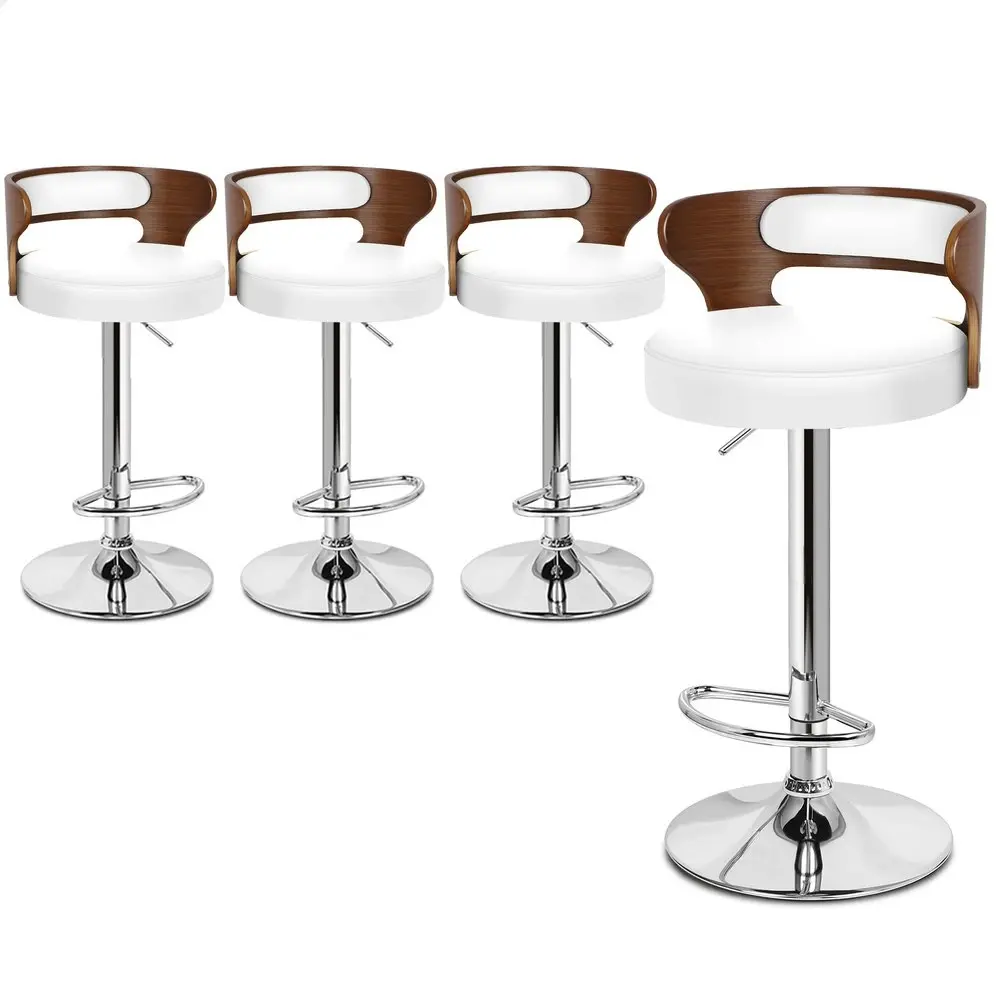 Alfordson 4x Bar Stool Kitchen Swivel Chair Wooden Leather Reno White