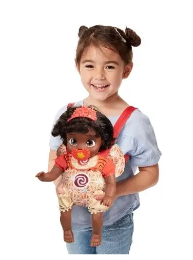 Disney Princess Moana Baby Doll Deluxe with Tiara, Carrier, Plush Friend, Pacifier, Bib & Baby Bottle