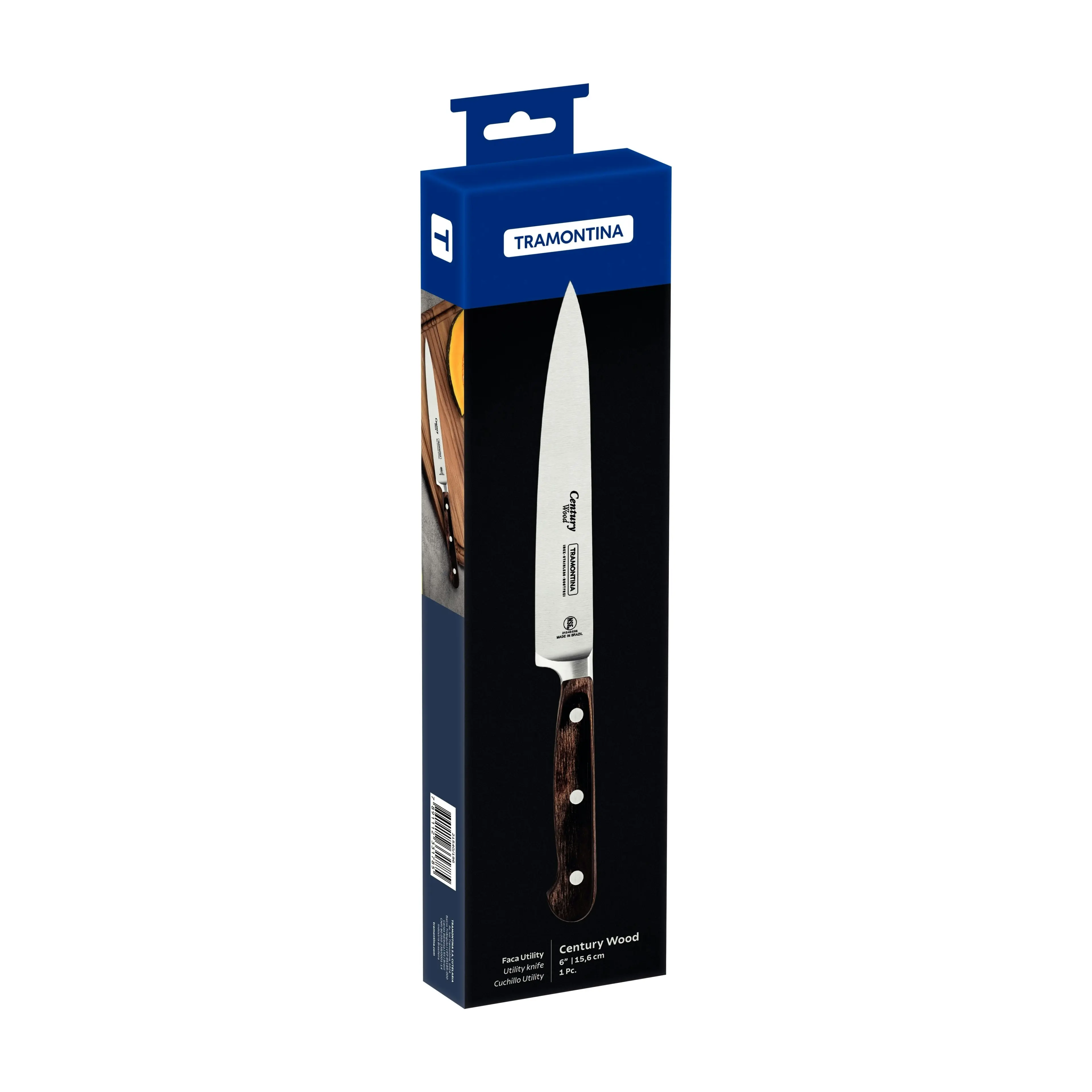 Tramontina Century Wood Utility Knife with Stainless-Steel Blade and Brown Treated-Wood Handle 6"