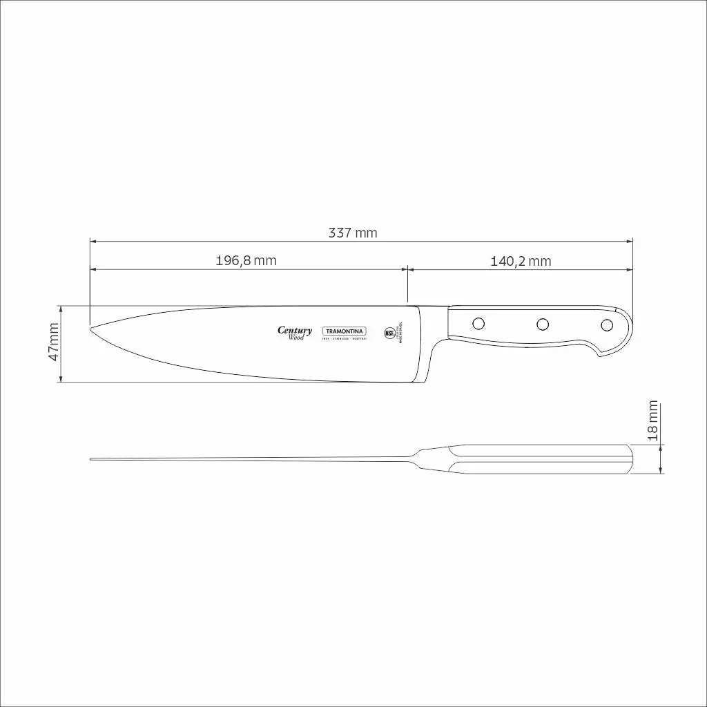 Tramontina Century Wood Chef's Knife with Stainless-Steel Blade and Brown Treated-Wood Handle 8"