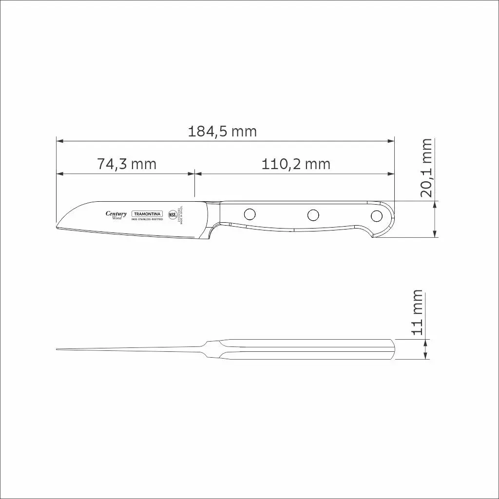 Tramontina Century Wood Stainless-Steel Vegetable and Fruit Knife with Brown Treated-Wood Handle 3"