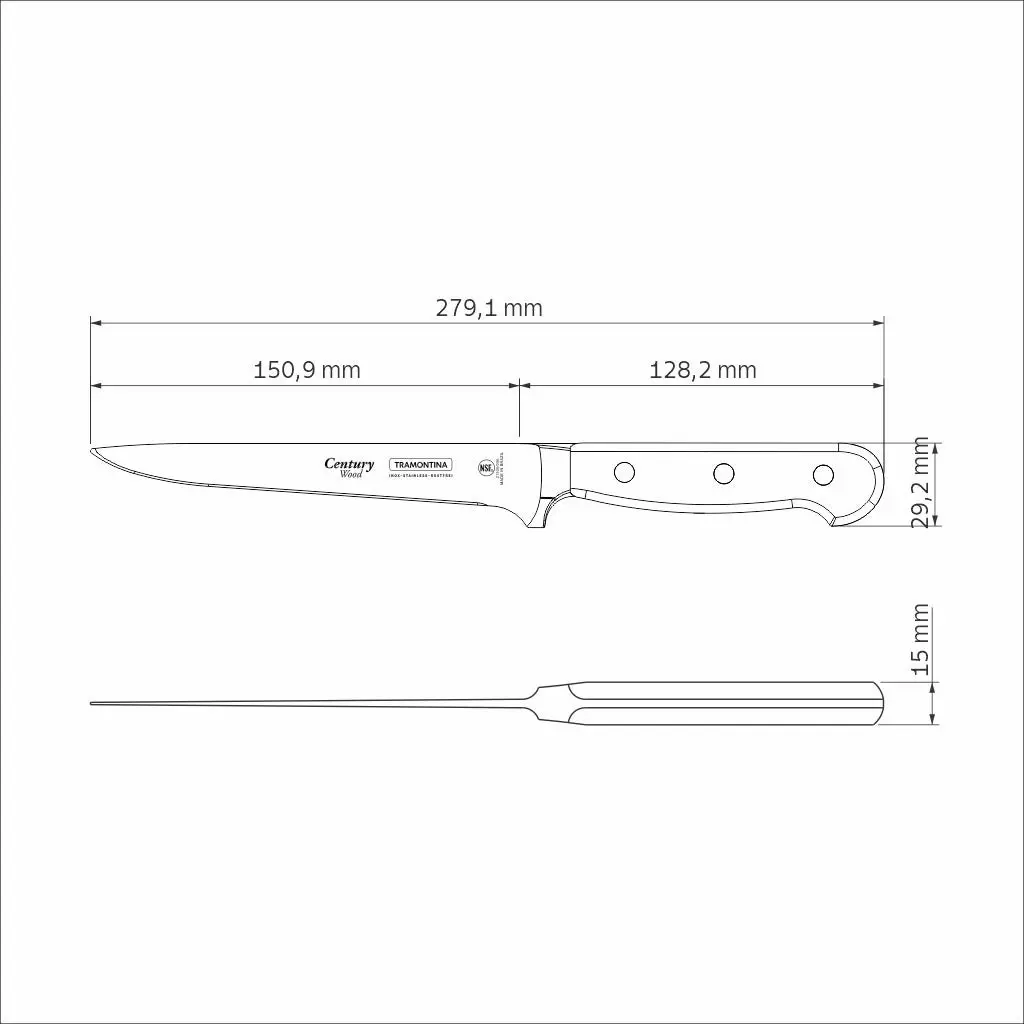 Tramontina Century Wood Boning Knife with Stainless-Steel Blade and Brown Treated-Wood Handle 6"