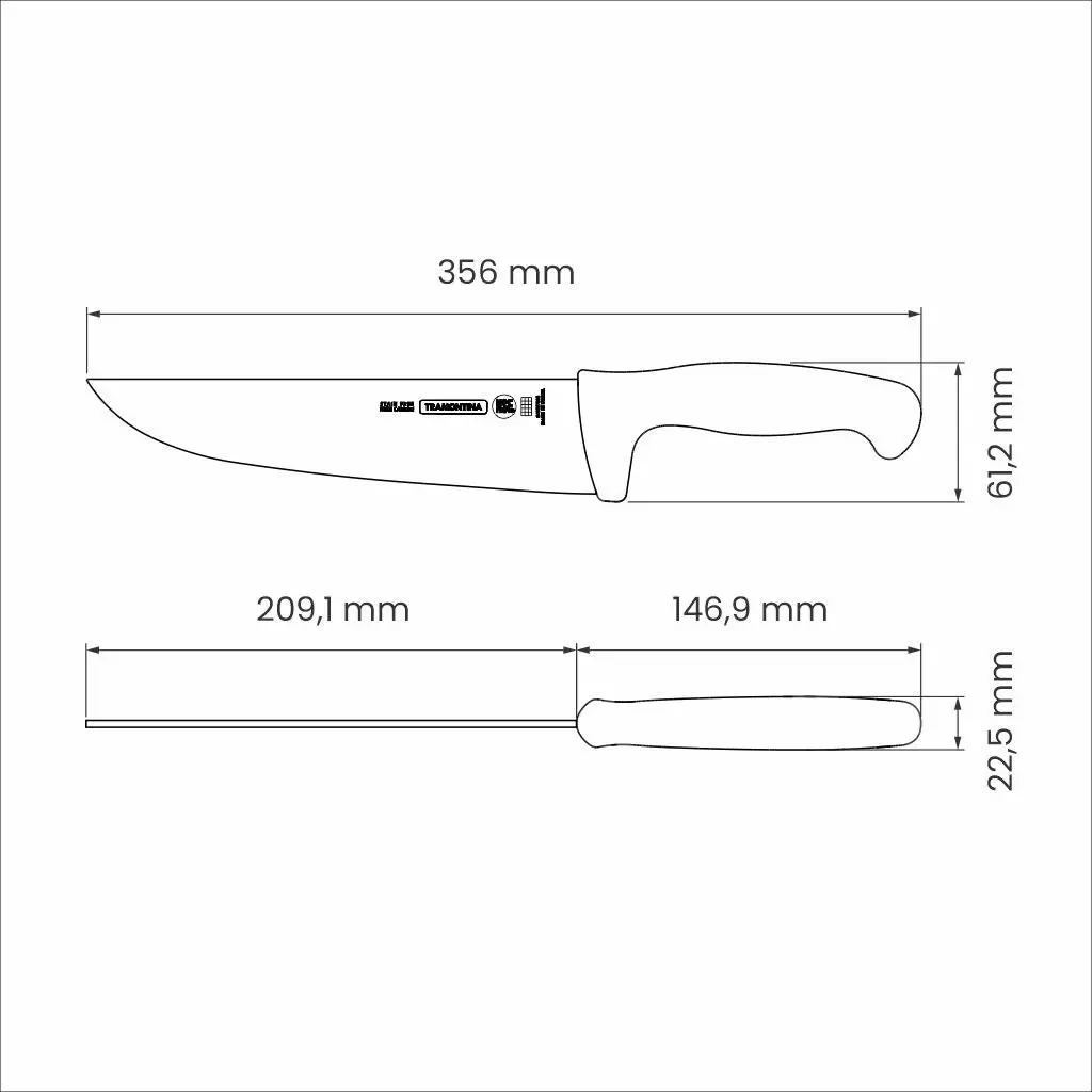 Tramontina Professional Meat Knife with Stainless-Steel Blade and White Polypropylene Handle 8"