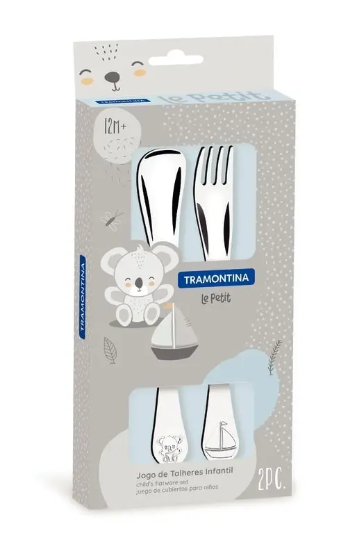 Tramontina Le Petit stainless steel children's flatware set for boys with shiny finish and relief design, 2 pc set