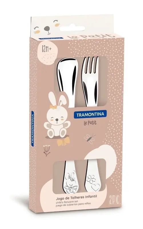 Tramontina Le Petit stainless steel children's flatware set for girls with high-gloss finish and relief pattern, 2 pieces