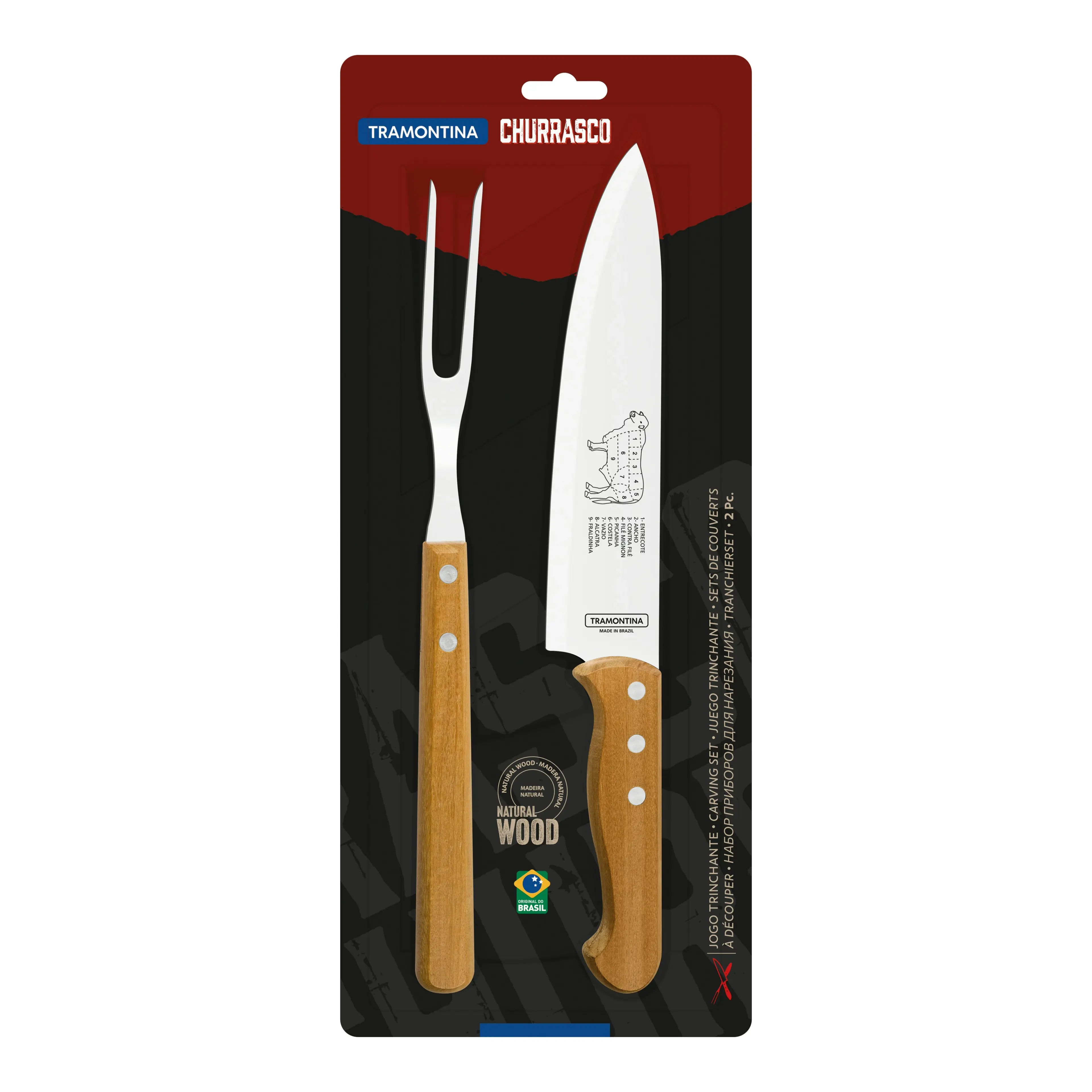 Tramontina 2-Piece Carving Set with Stainless-Steel Blades and Natural Wood Handles