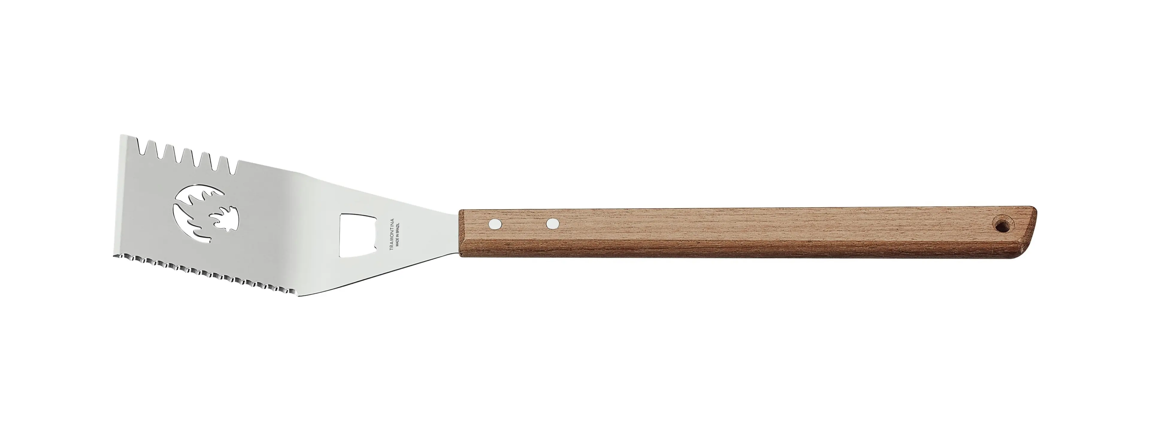 Tramontina Barbecue Stainless Steel Spatula with Serrated Edge and Wooden Handle, 48cm