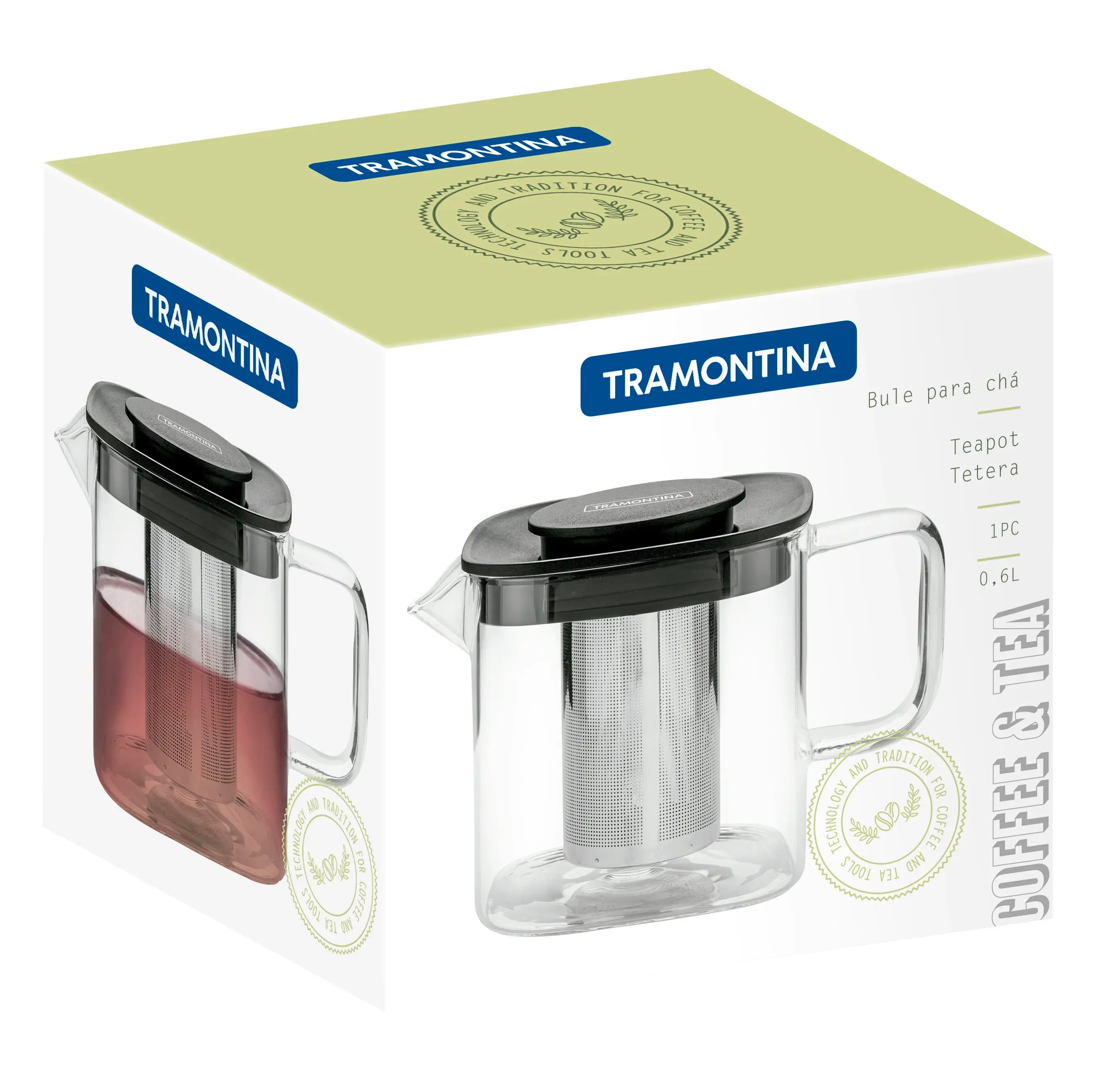 Tramontina glass and stainless steel teapot with infuser, 600 ml