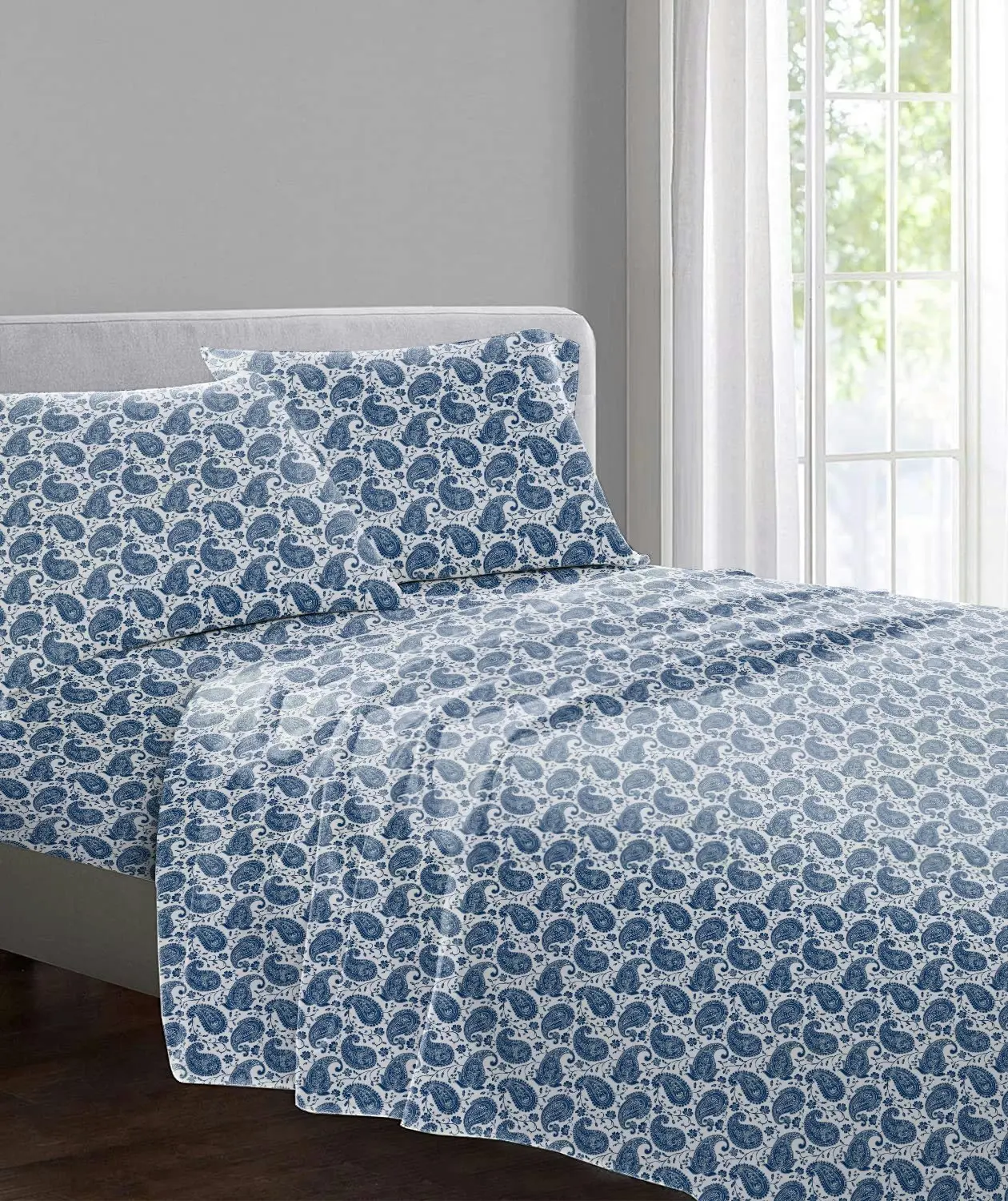 Cambridge House Flannelette Sheet Set, Blue Paisley