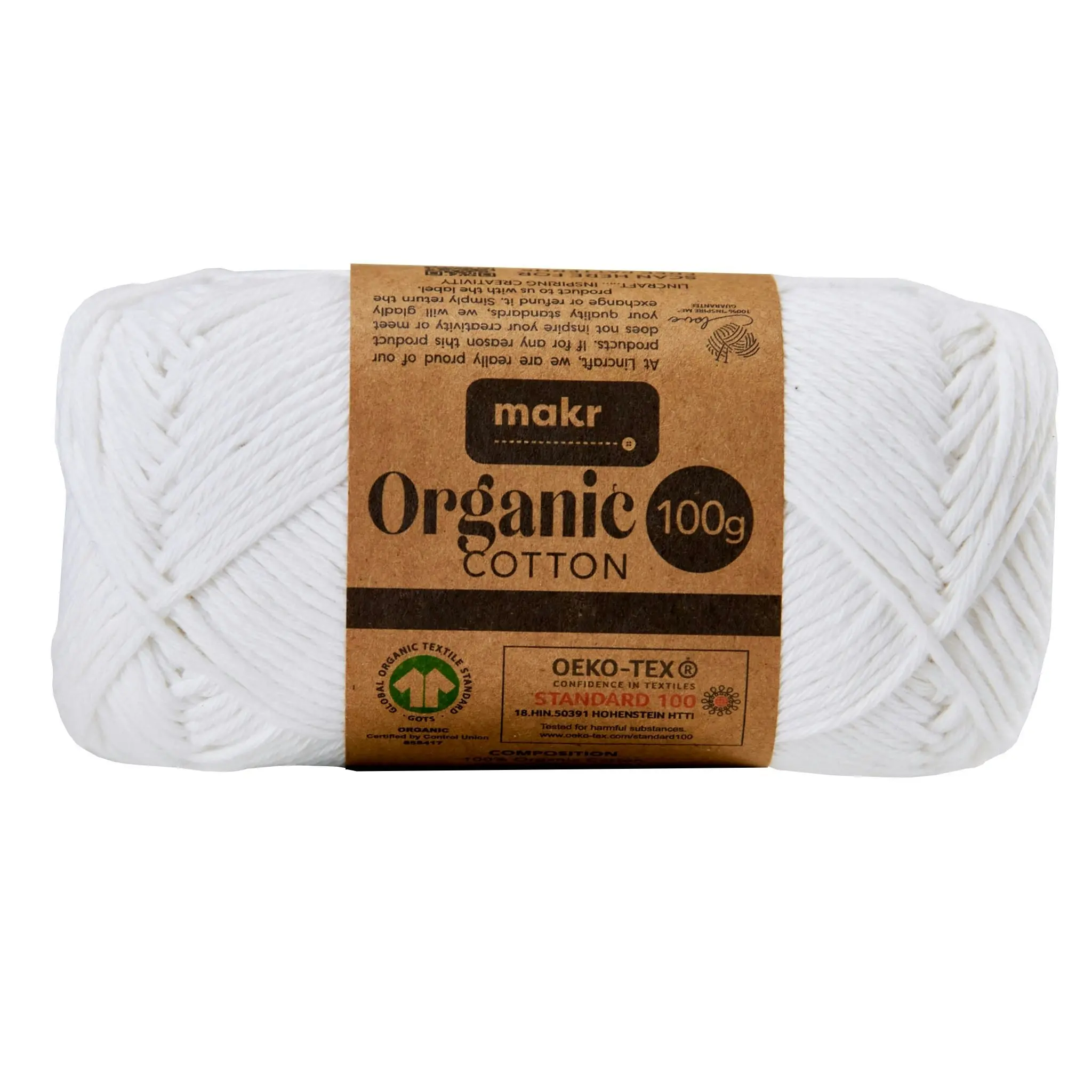 Makr Organic Cotton Crochet & Knitting Yarn - 100g Cotton Yarn