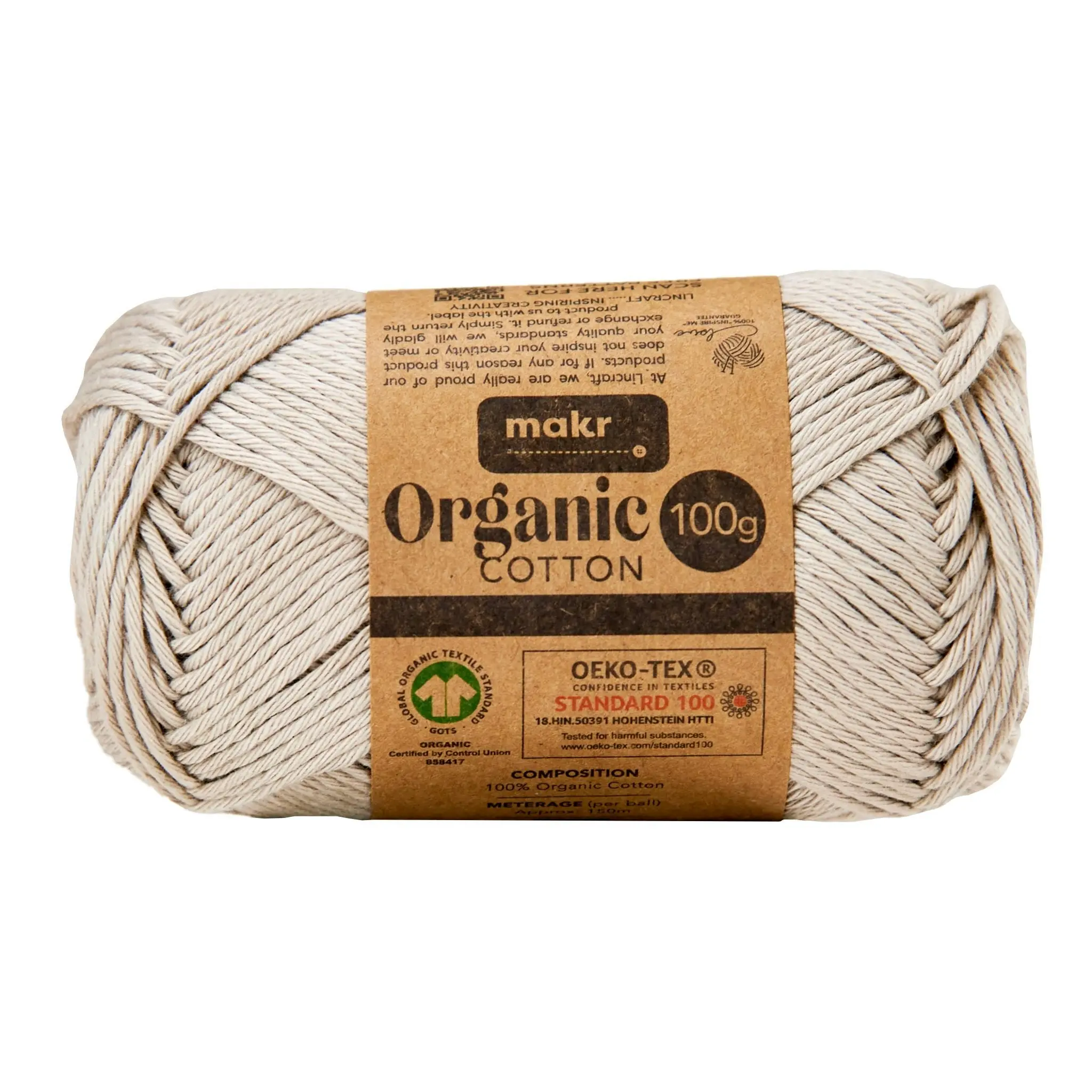 Makr Organic Cotton Crochet & Knitting Yarn - 100g Cotton Yarn