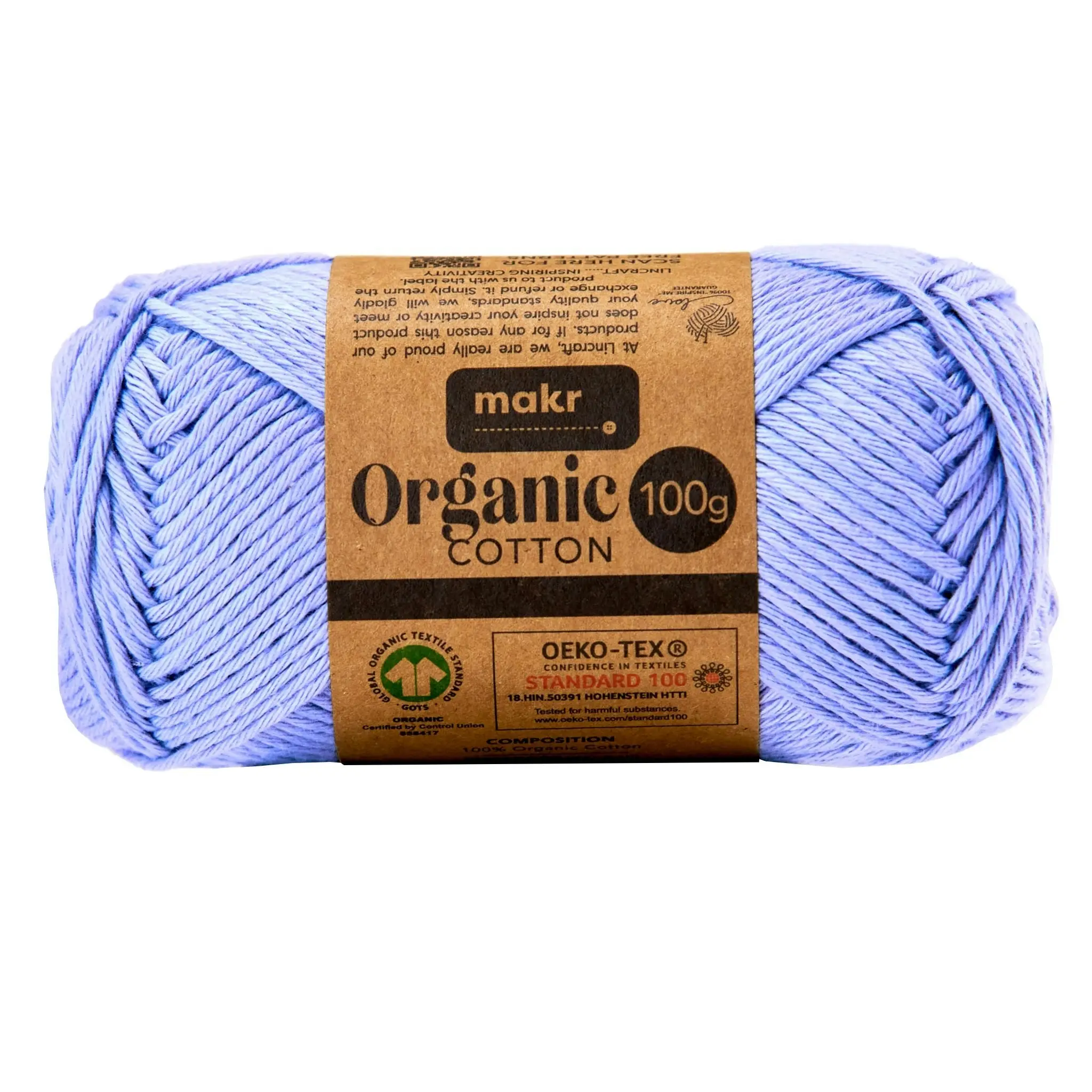 Makr Organic Cotton Crochet & Knitting Yarn - 100g Cotton Yarn