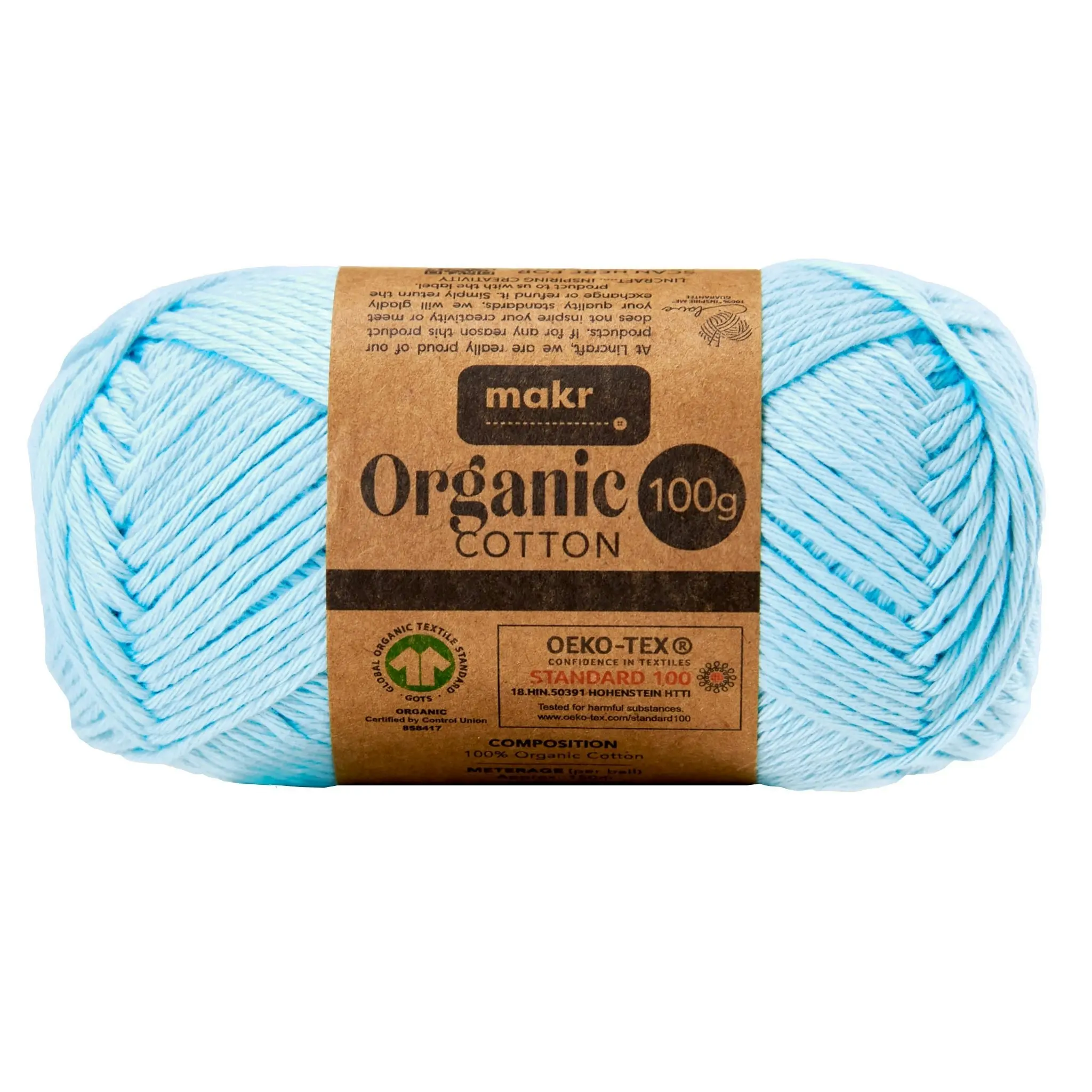 Makr Organic Cotton Crochet & Knitting Yarn - 100g Cotton Yarn