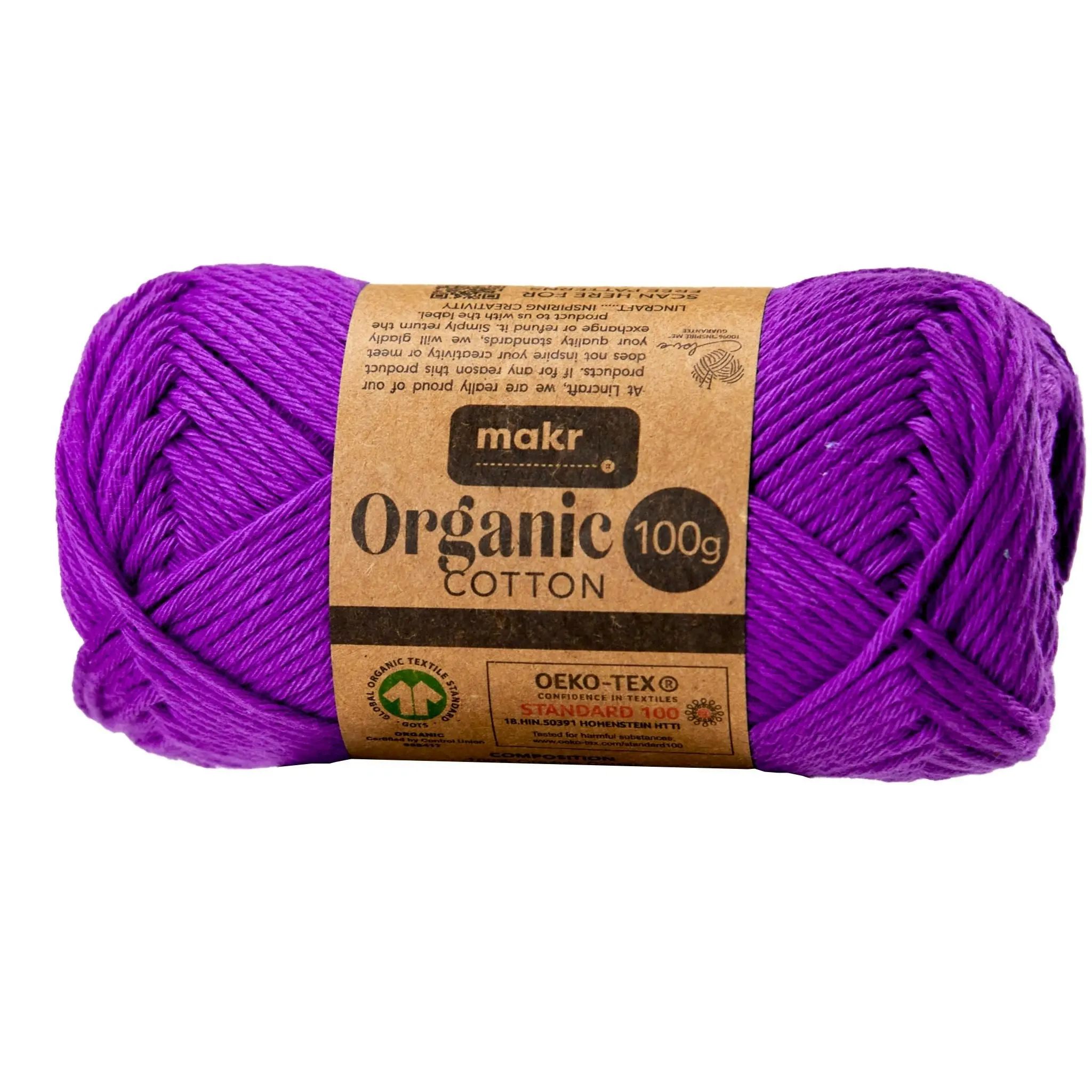 Makr Organic Cotton Crochet & Knitting Yarn - 100g Cotton Yarn