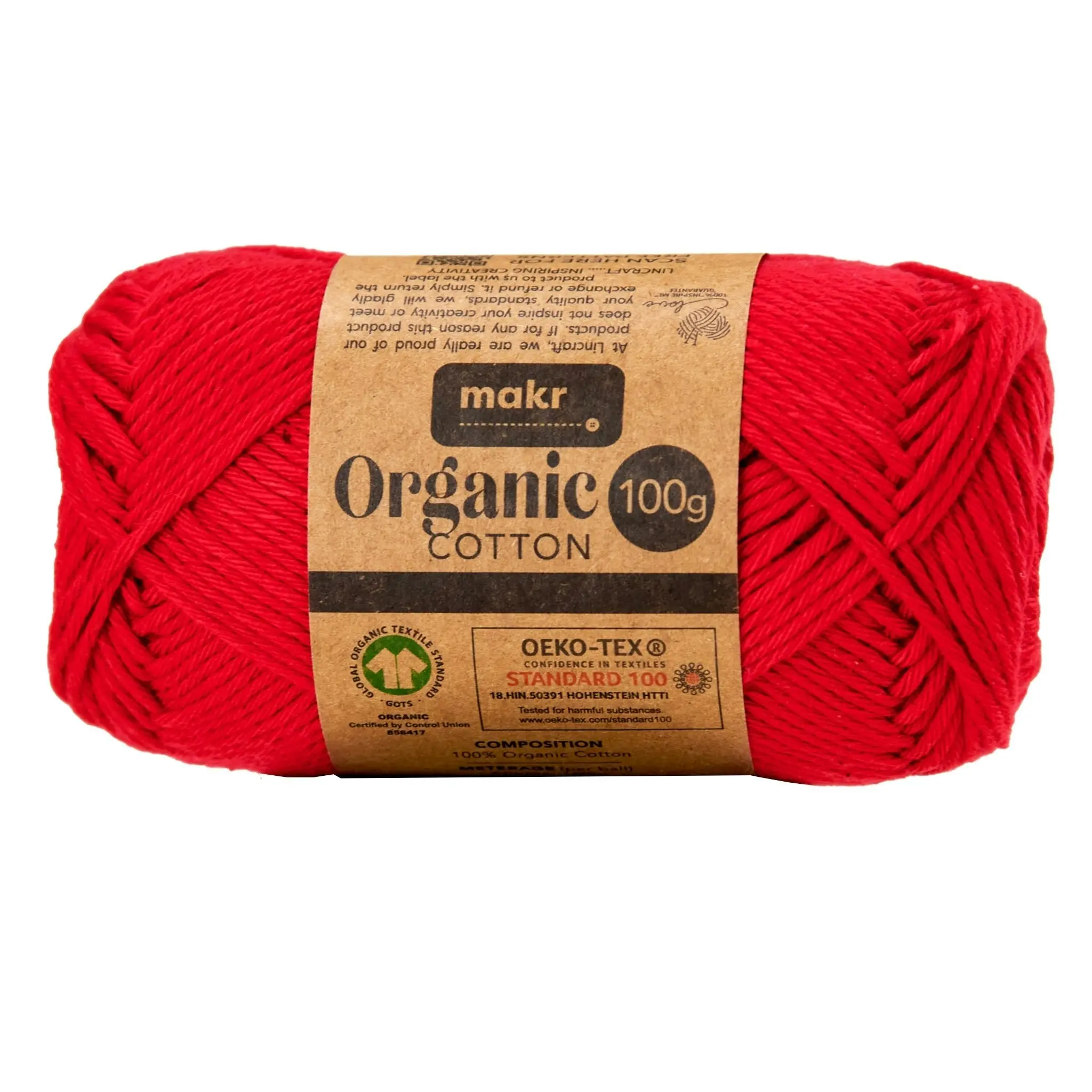 Makr Organic Cotton Crochet & Knitting Yarn - 100g Cotton Yarn