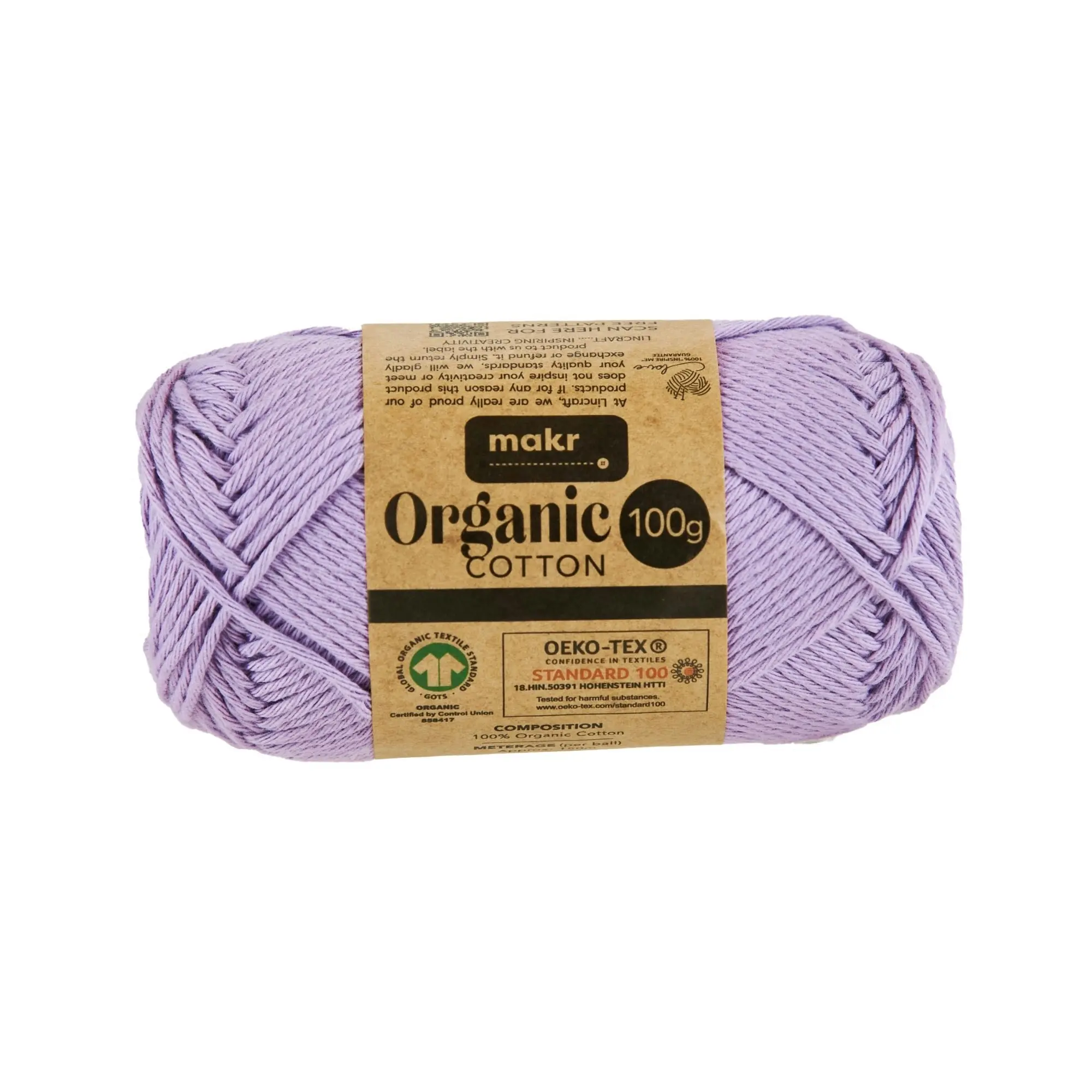 Makr Organic Cotton Crochet & Knitting Yarn - 100g Cotton Yarn