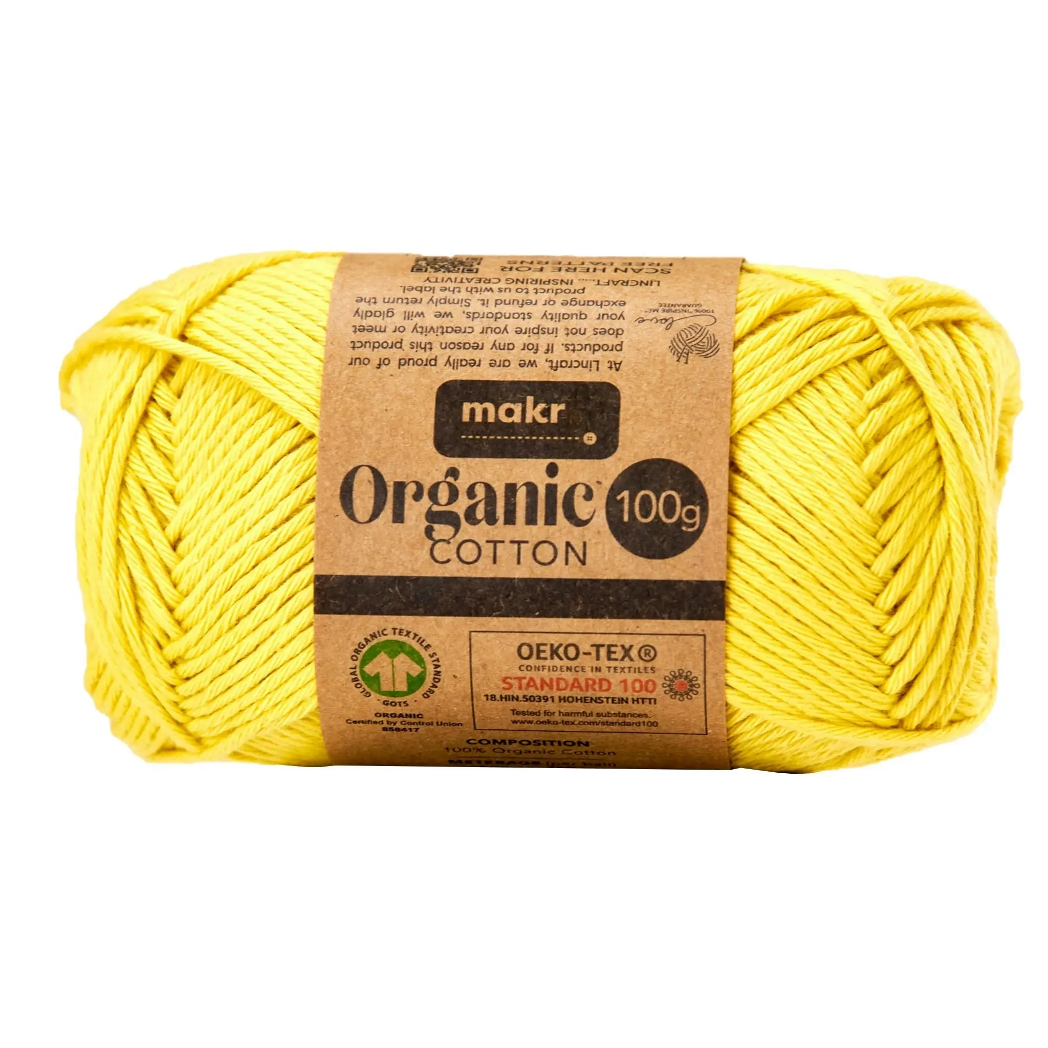 Makr Organic Cotton Crochet & Knitting Yarn - 100g Cotton Yarn