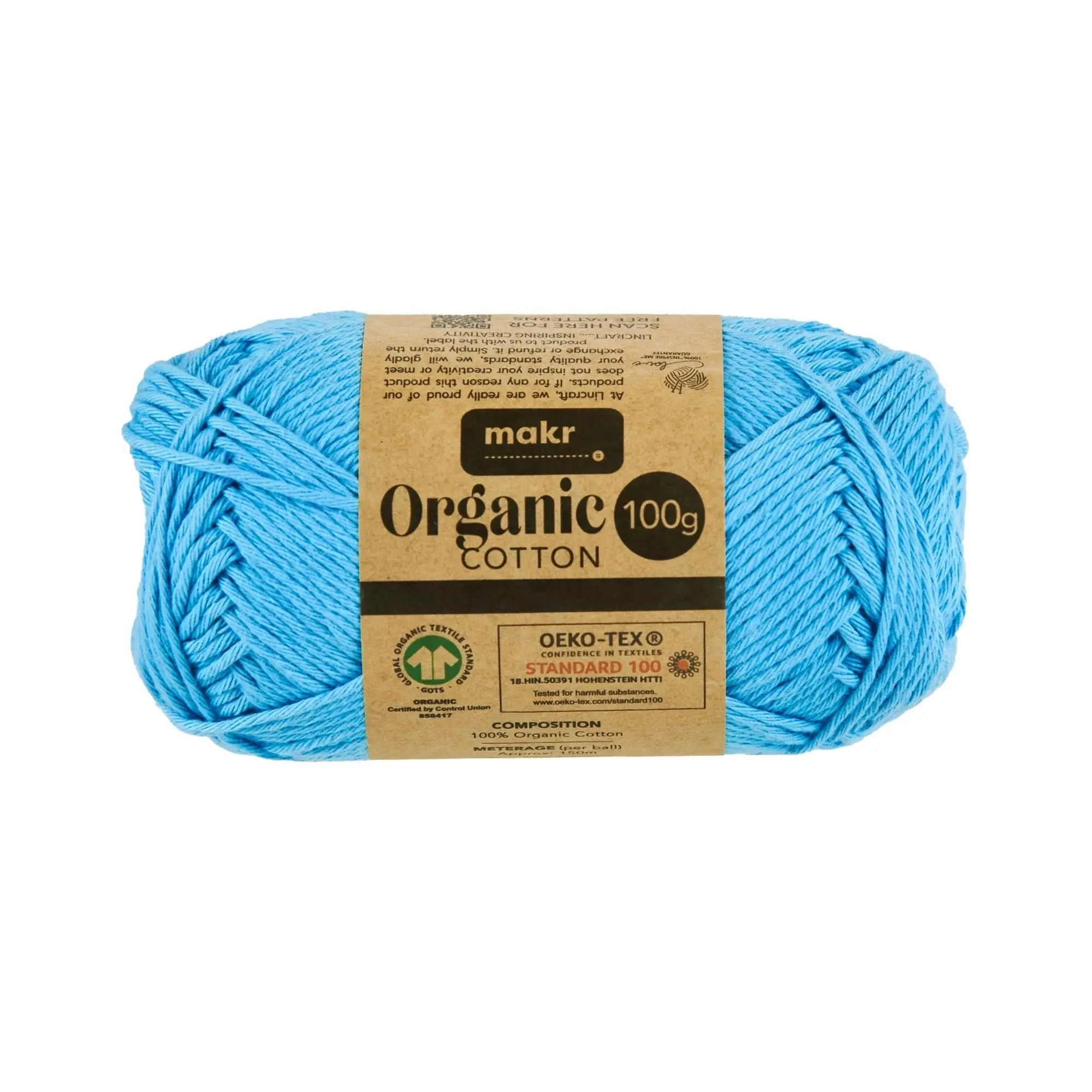 Makr Organic Cotton Crochet & Knitting Yarn - 100g Cotton Yarn