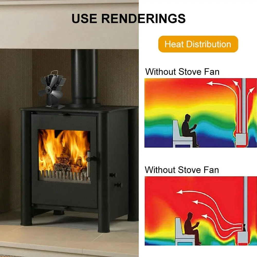 Wood Heater Fan Eco Powered Self-Powered Silent For Fireplace Stove Burner