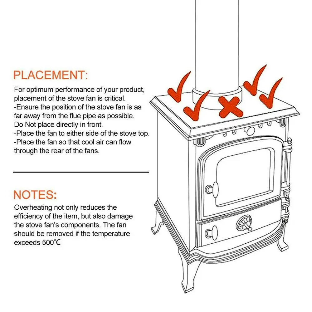 Wood Heater Fan Eco Powered Self-Powered Silent For Fireplace Stove Burner