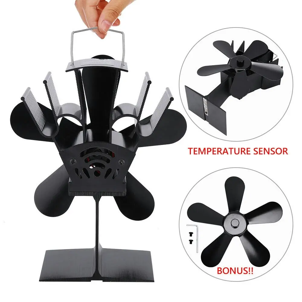 Wood Heater Fan Eco Powered Self-Powered Silent For Fireplace Stove Burner