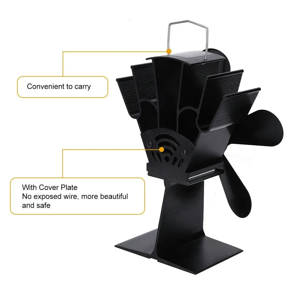 Wood Heater Fan Eco Powered Self-Powered Silent For Fireplace Stove Burner