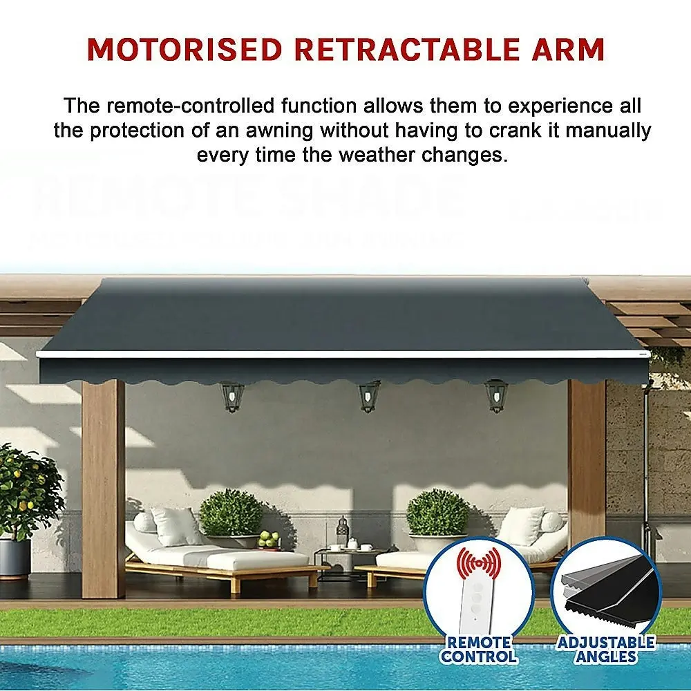 Motorised Outdoor Folding Arm Awning Retractable Sunshade Canopy Grey 5.0M X 3.0M