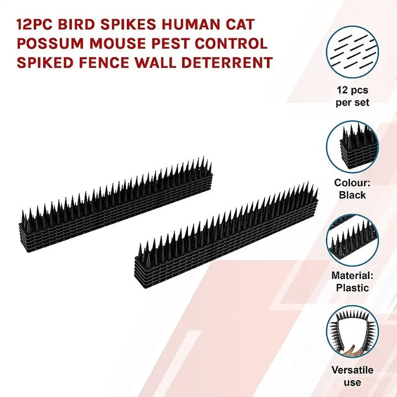 12Pc Bird Spikes Human Cat Possum Mouse Pest Control Spiked Fence Wall Deterrent