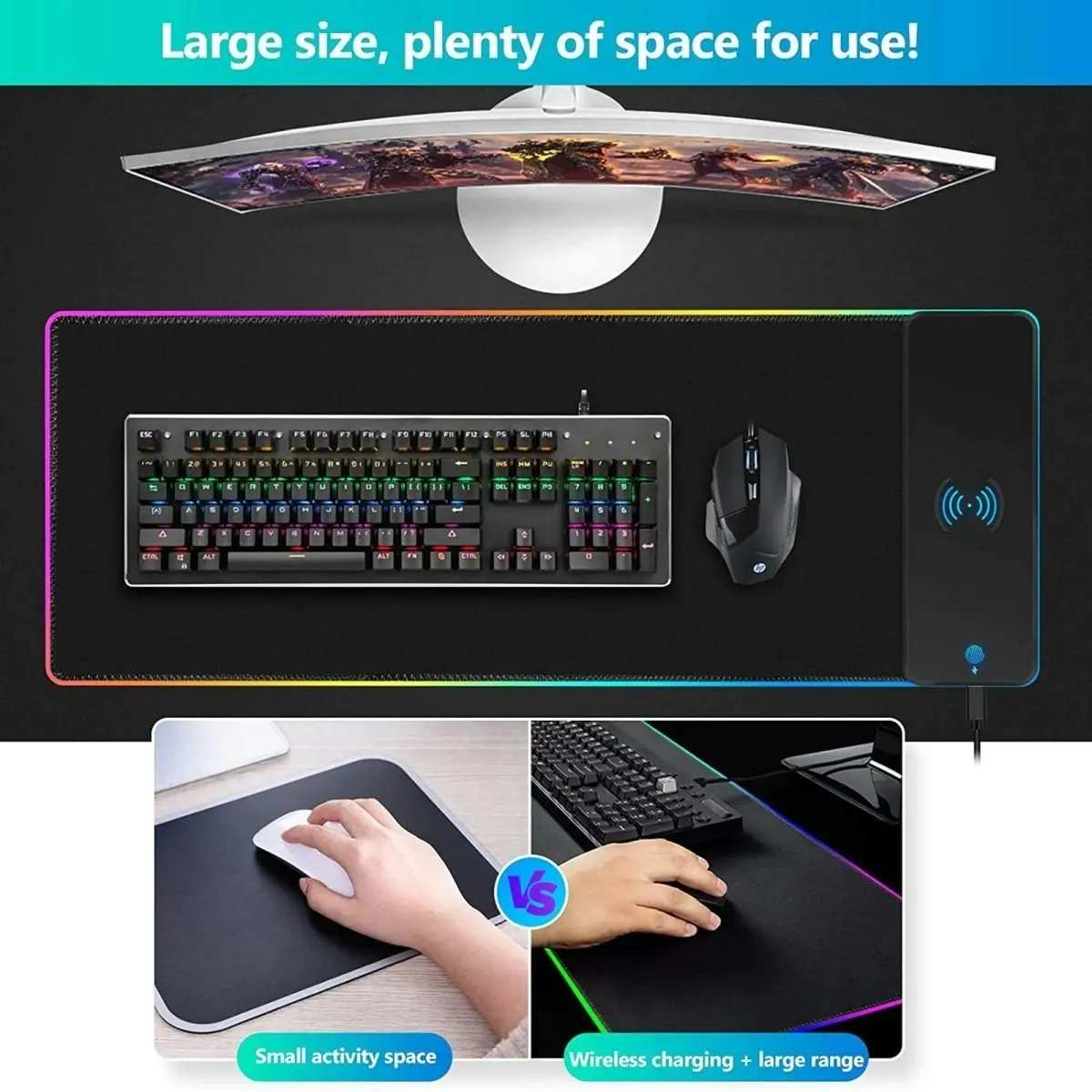 Rgb Wireless 15W Oversized Charger Mouse Pad 800X300 Mm Gaming