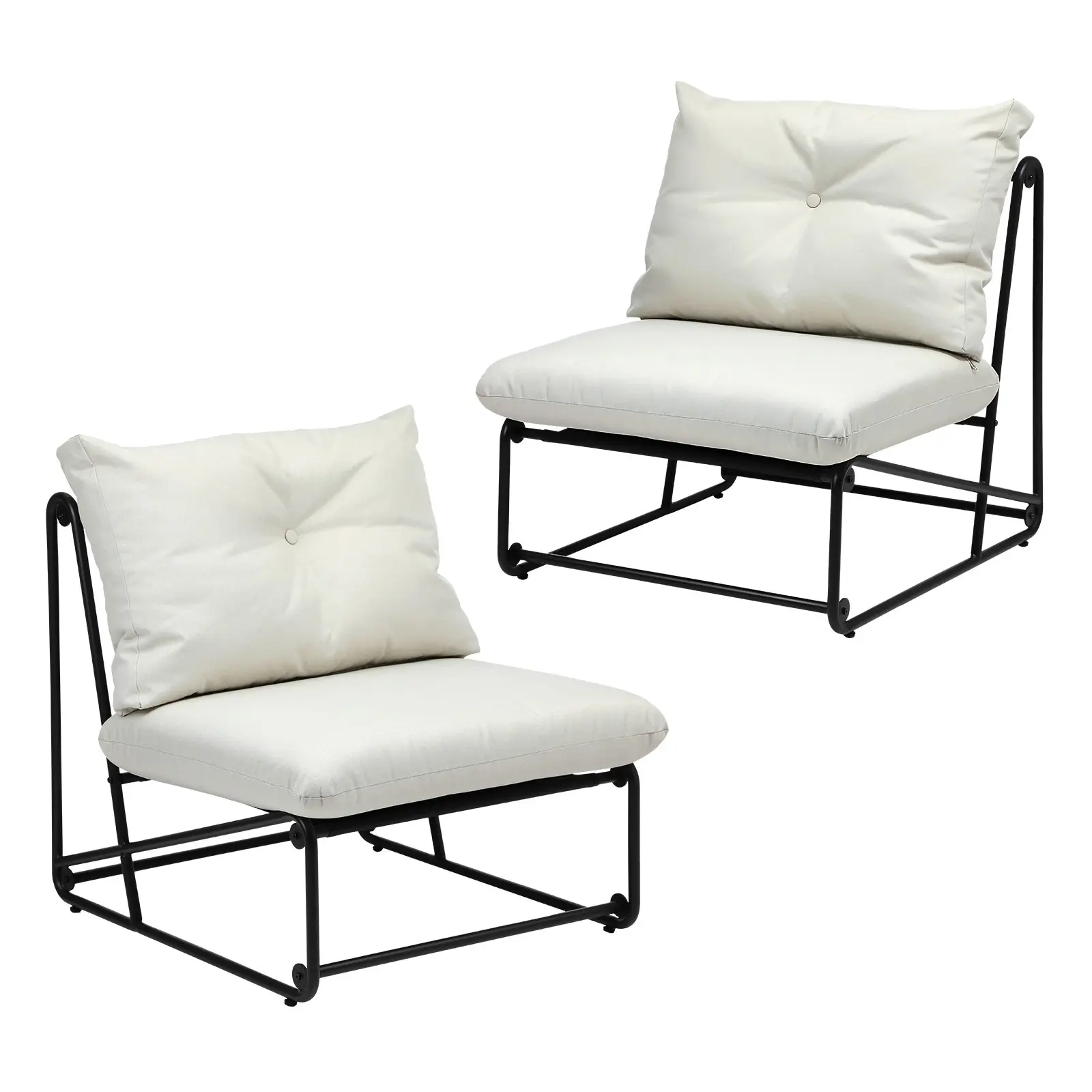 Livsip 2PCS Outdoor Dining Chairs Patio Furniture Sofa Lounge Chair with Cushion Beige