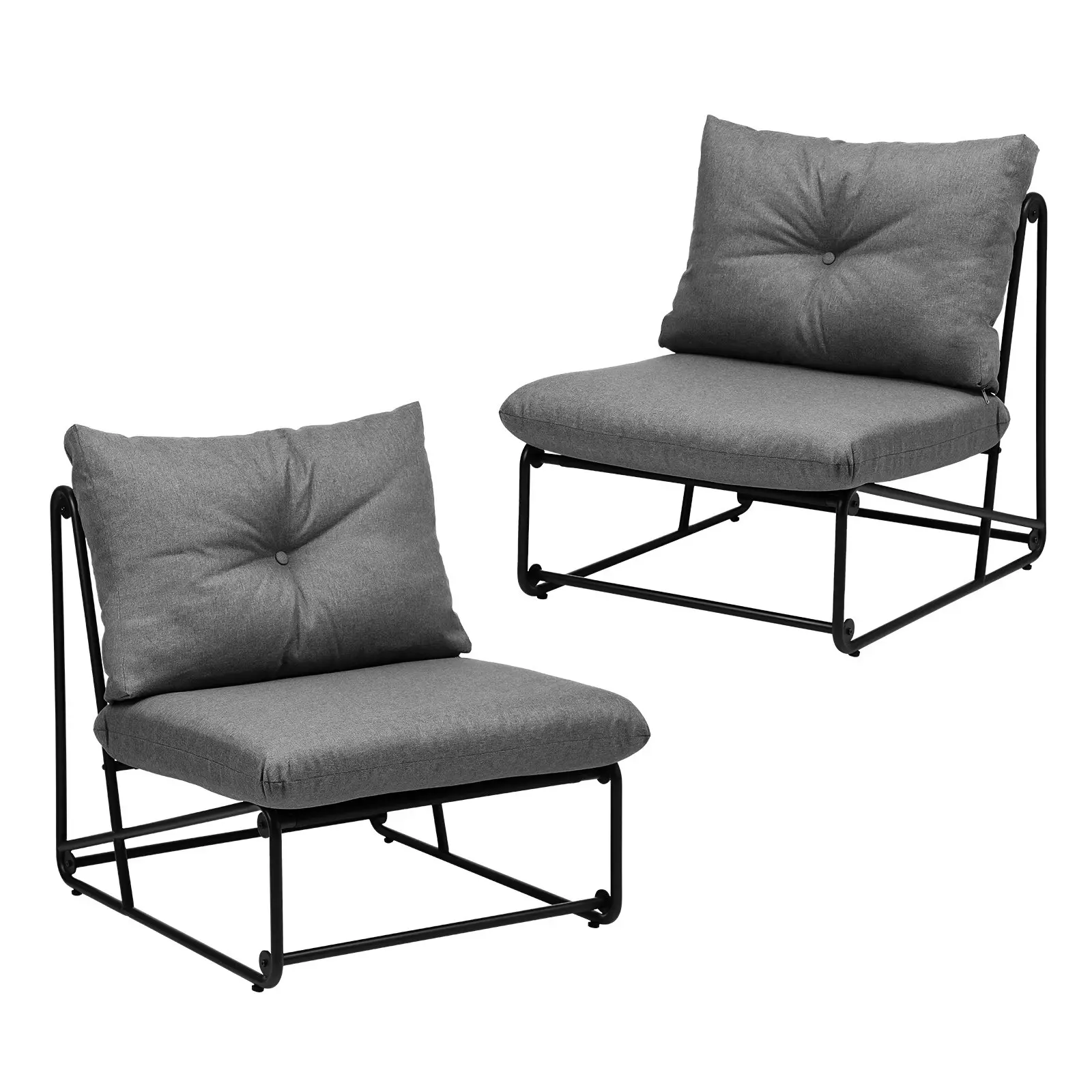 Livsip 2PCS Outdoor Dining Chairs Patio Furniture Sofa Lounge Chair with Cushion Grey