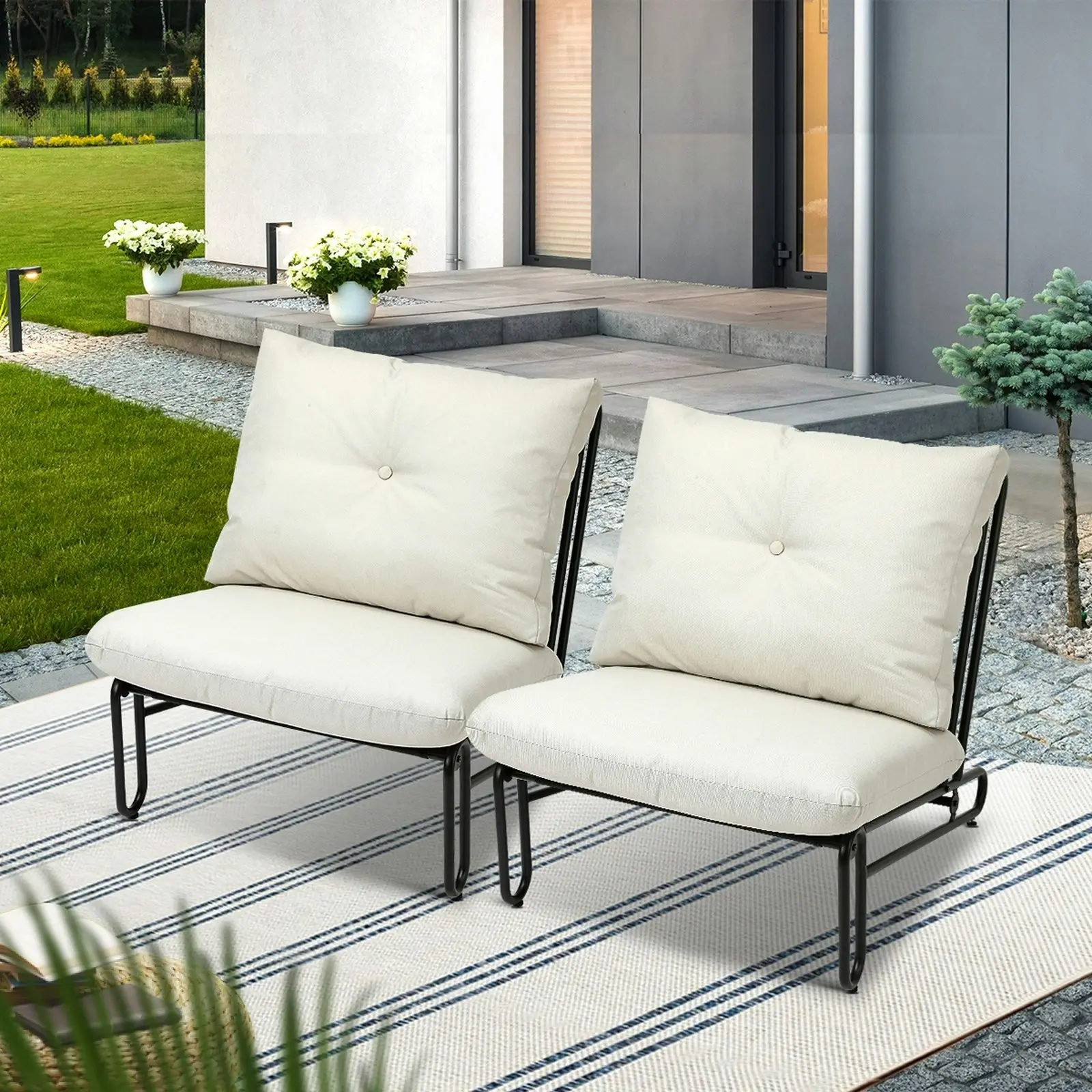 Livsip 2PCS Outdoor Lounge Chairs Patio Furniture Garden Sofa with Cushions Beige