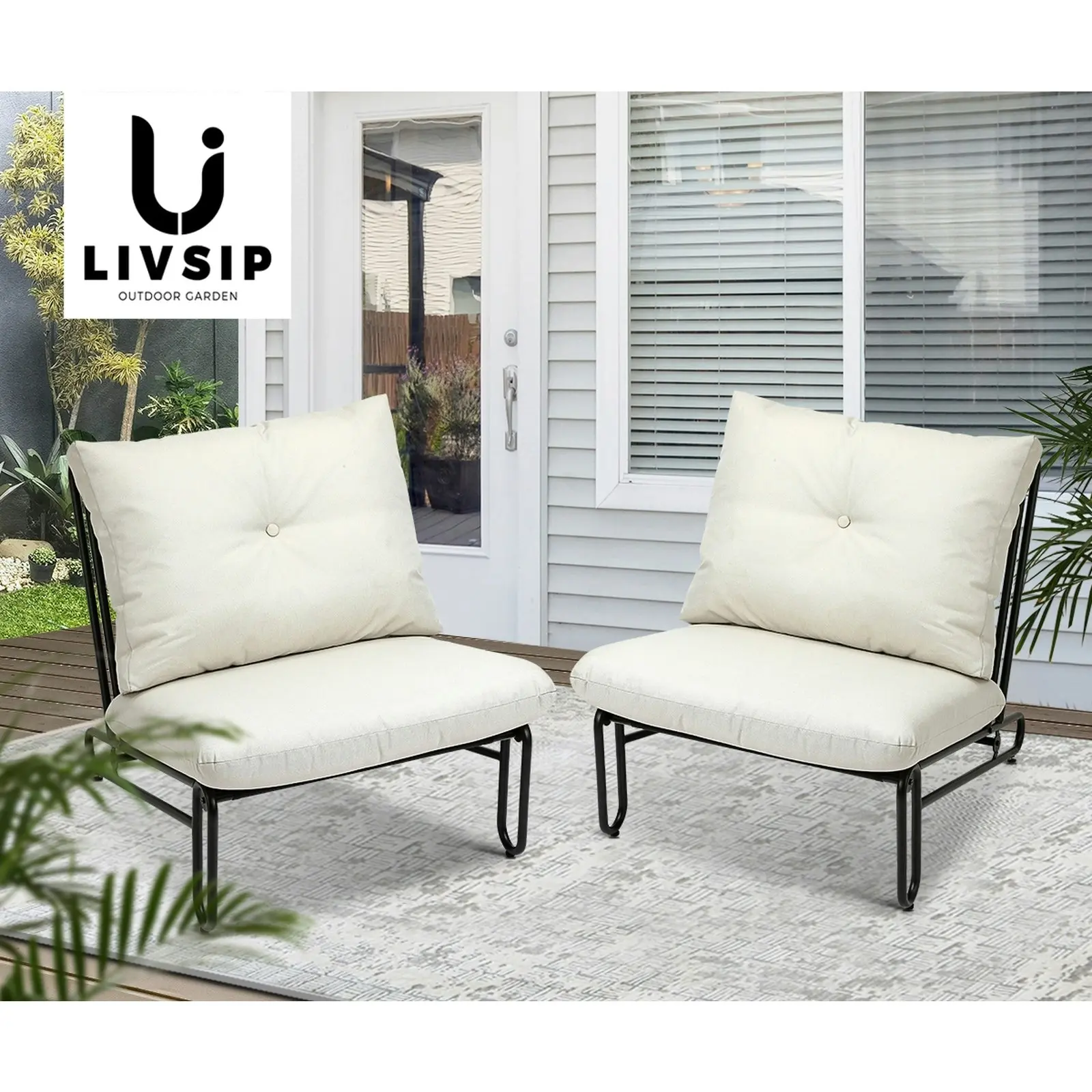 Livsip 2PCS Outdoor Lounge Chairs Patio Furniture Garden Sofa with Cushions Beige