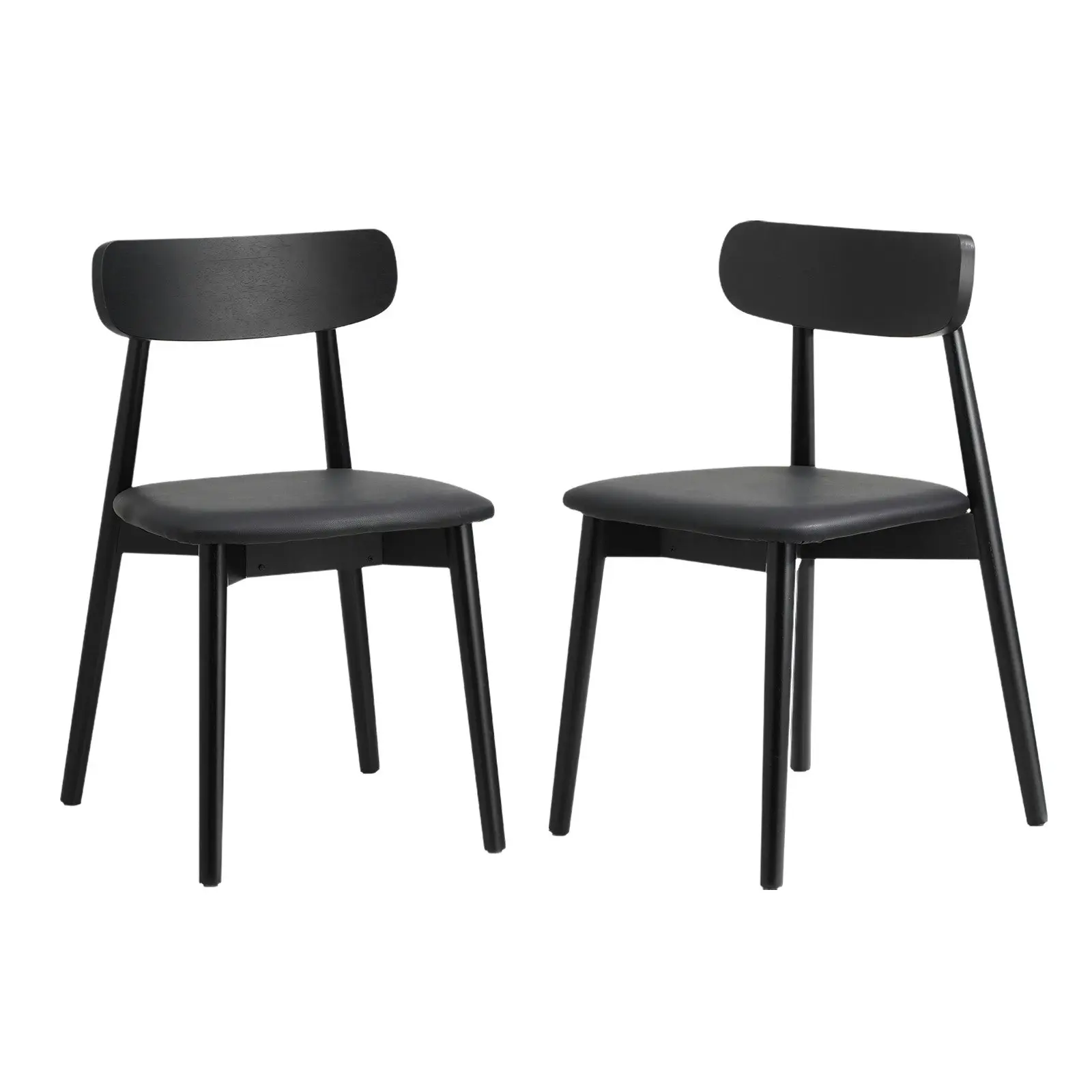 Oikiture 2x Dining Chairs Kitchen Chair PU Leather Solid Wood Cafe Lounge Black