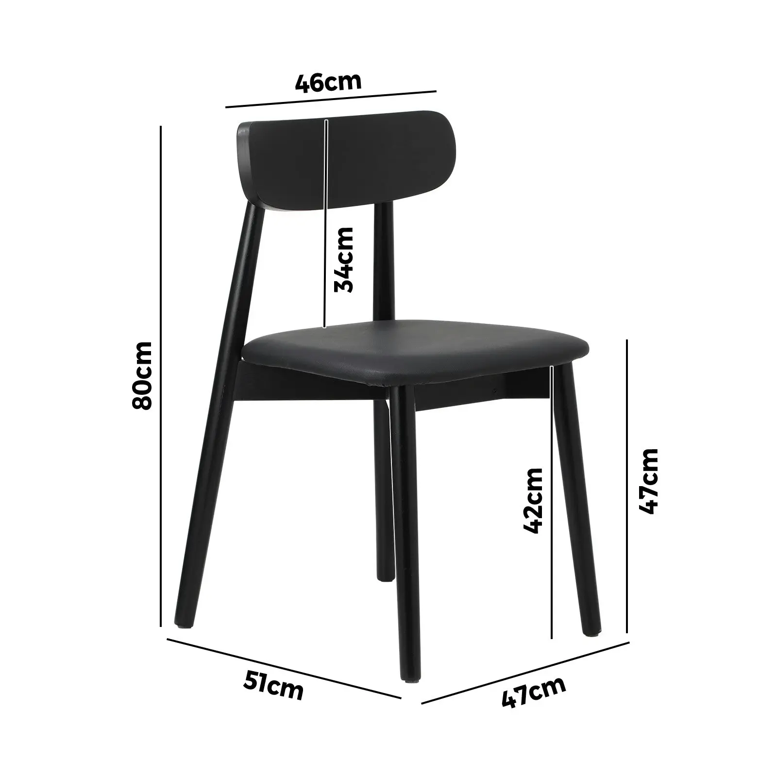 Oikiture 2x Dining Chairs Kitchen Chair PU Leather Solid Wood Cafe Lounge Black