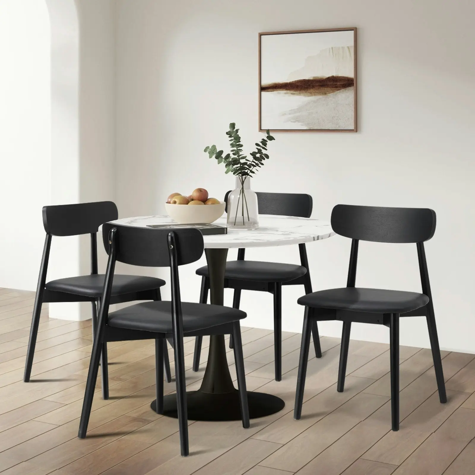 Oikiture 2x Dining Chairs Kitchen Chair PU Leather Solid Wood Cafe Lounge Black