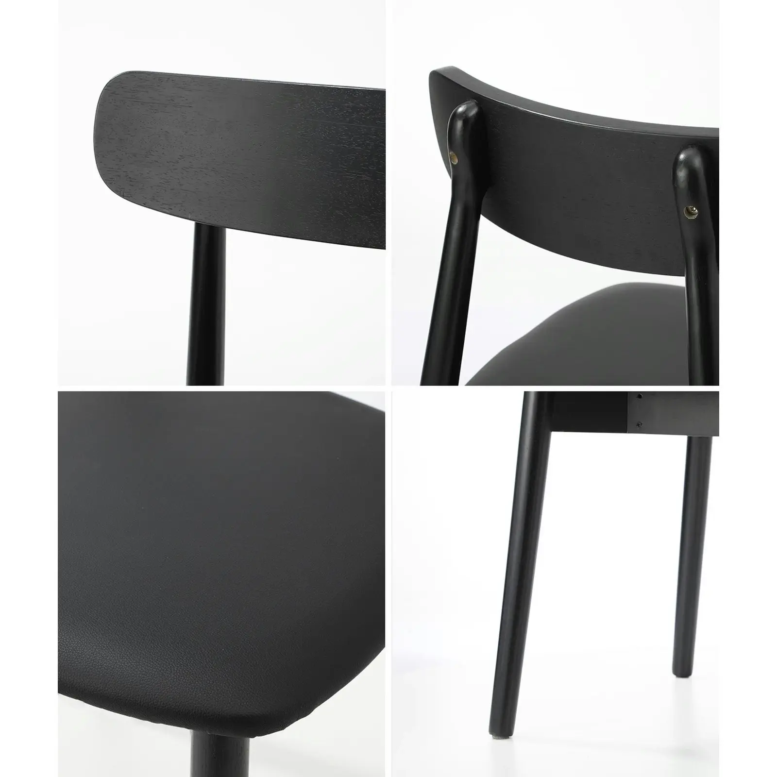 Oikiture 2x Dining Chairs Kitchen Chair PU Leather Solid Wood Cafe Lounge Black