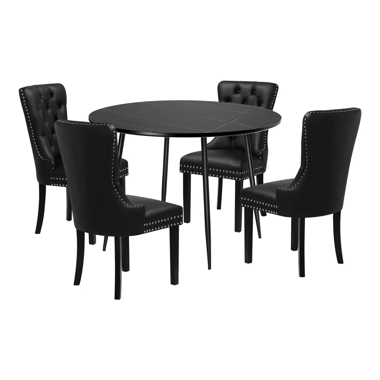 Oikiture 110cm Round Dining Table with 4PCS Dining Chairs Velvet Black