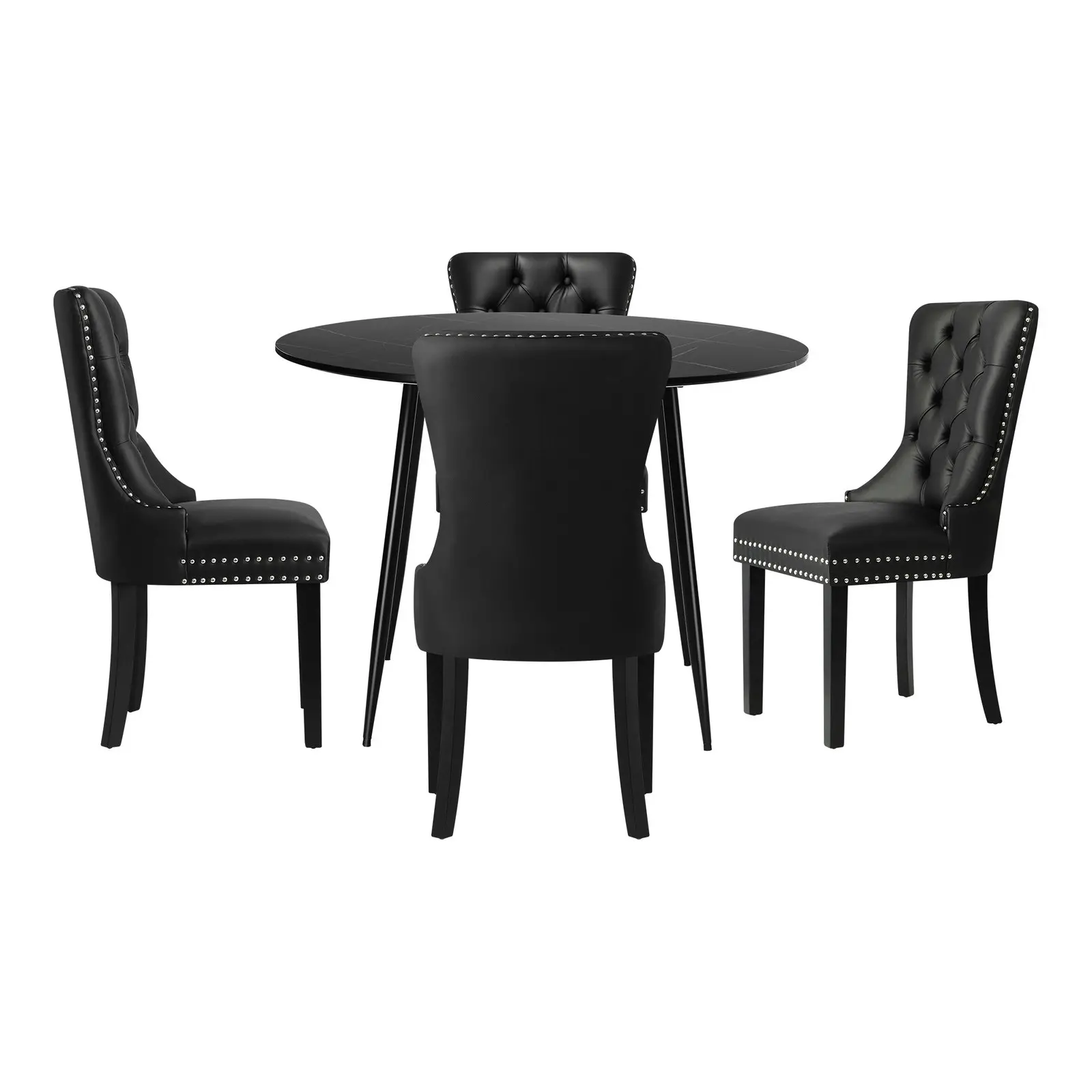 Oikiture 110cm Round Dining Table with 4PCS Dining Chairs Velvet Black