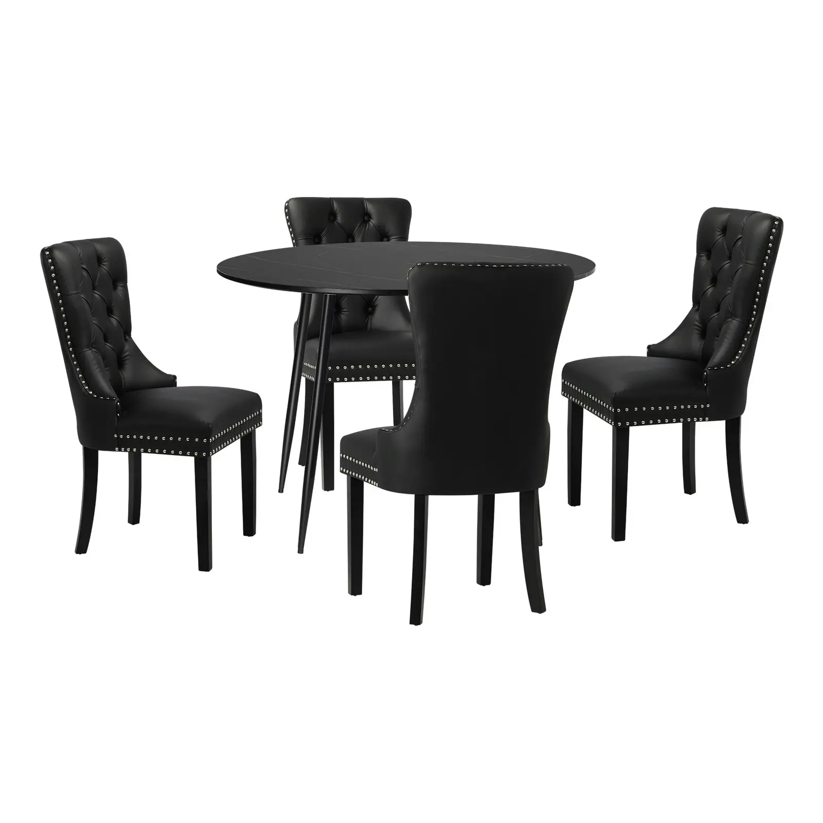 Oikiture 110cm Round Dining Table with 4PCS Dining Chairs Velvet Black