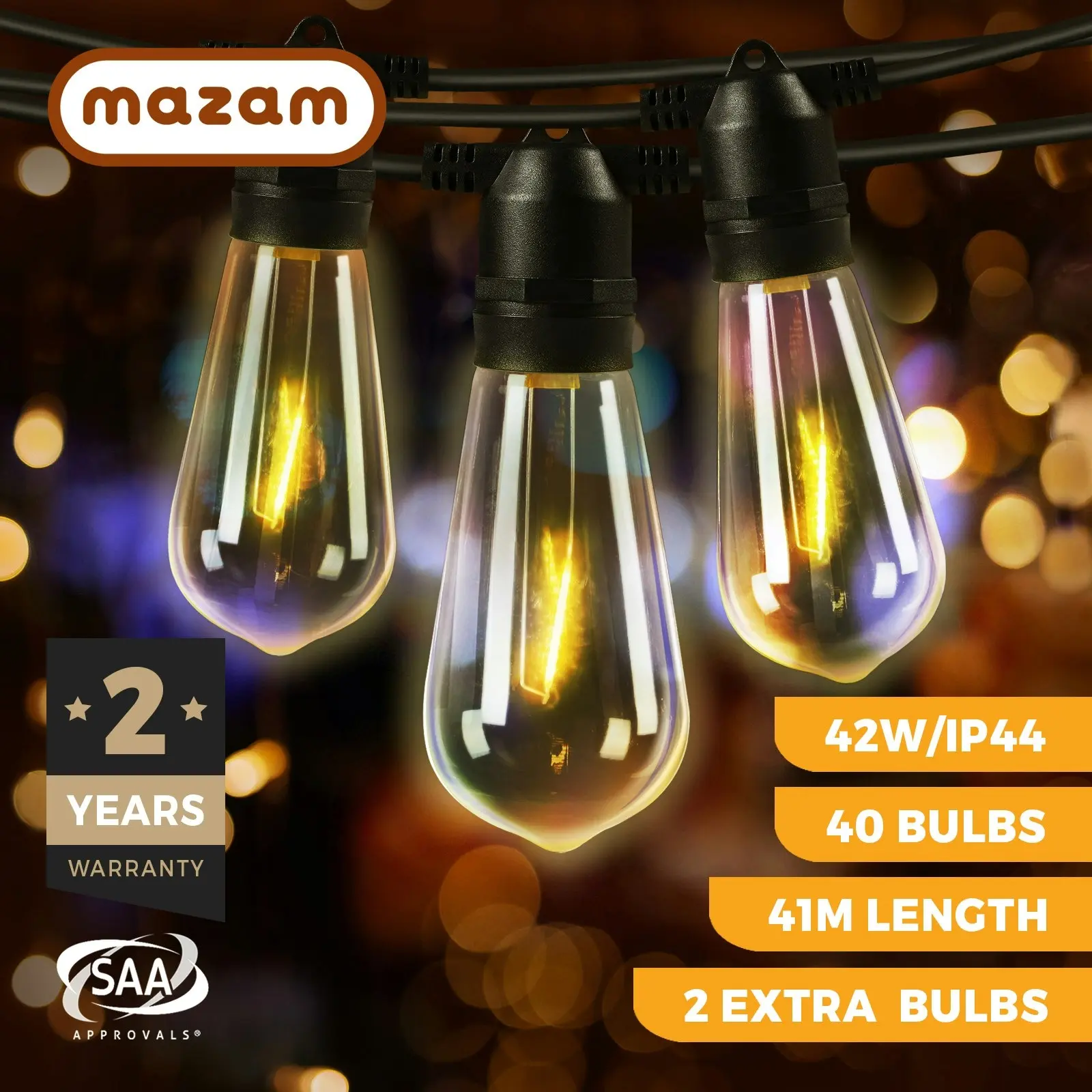 Mazam 41M Festoon String Lights LED Christmas Waterproof Wedding Party Garden